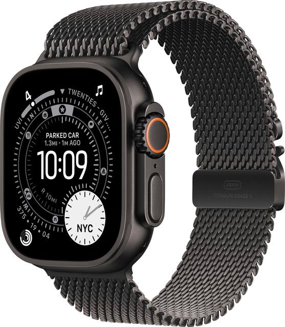 Apple Watch Ultra 3 (GPS+Cellular) 49mm Titanium Case with Titanium Milanese Loop - Large - Black - (2025)