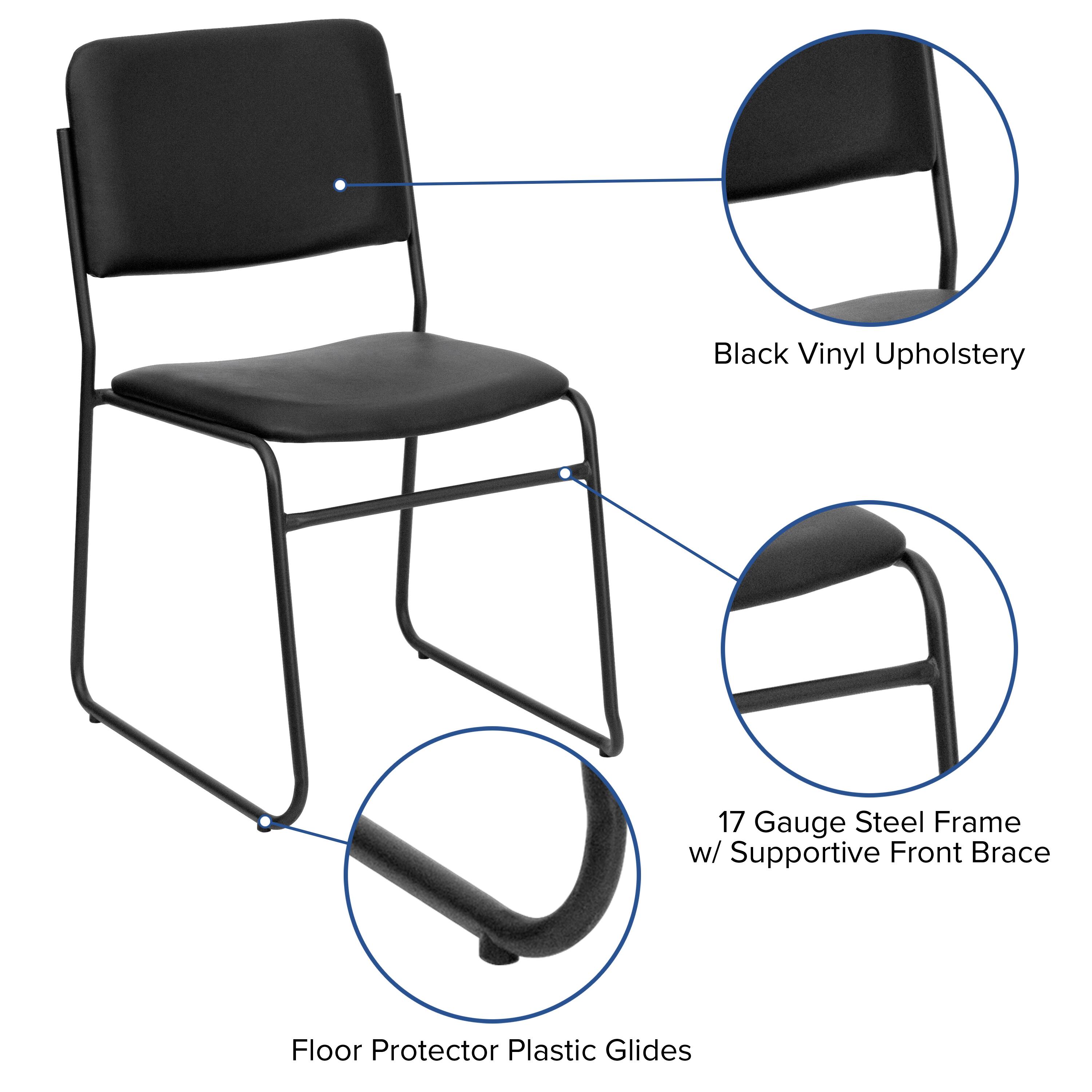 Black Vinyl Upholstery  
17 Gauge Steel Frame w/ Supportive Front Brace  
Floor Protector Plastic Glides