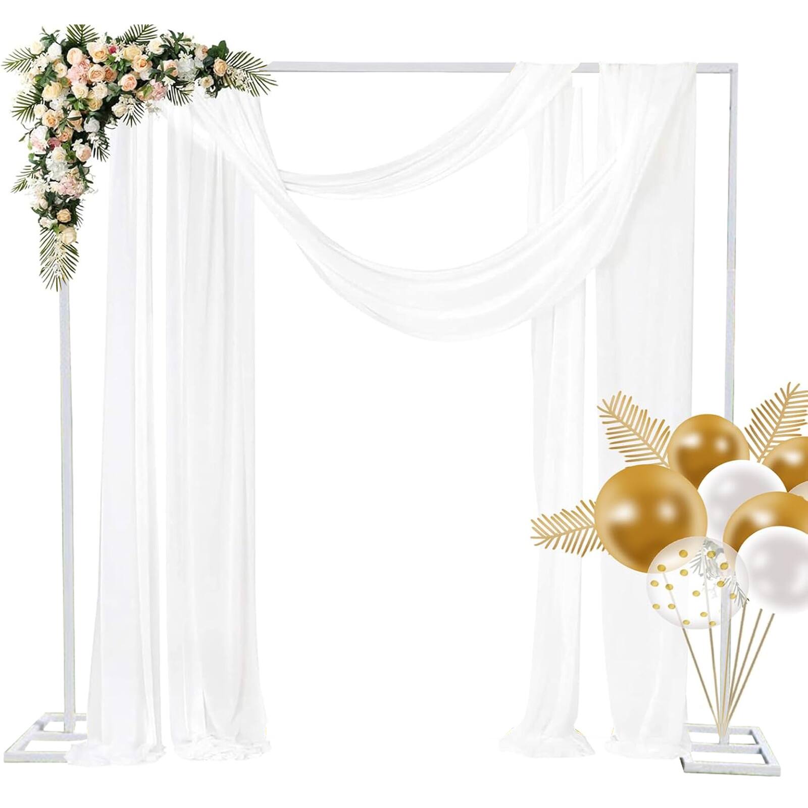 Front. GARVEE - 8FT x 8FT Metal Square Arch Stand, Wedding Backdrop Stand, Square Wedding Arch for Wedding Ceremony, Anniversary, White - White.