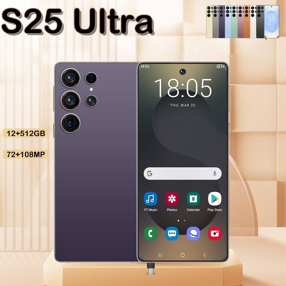 S25 Ultra 18:05 S 18:05 THU, MAR 20 12+512GB 72+108MP G 8 YT Music Photos Calendar Play Store