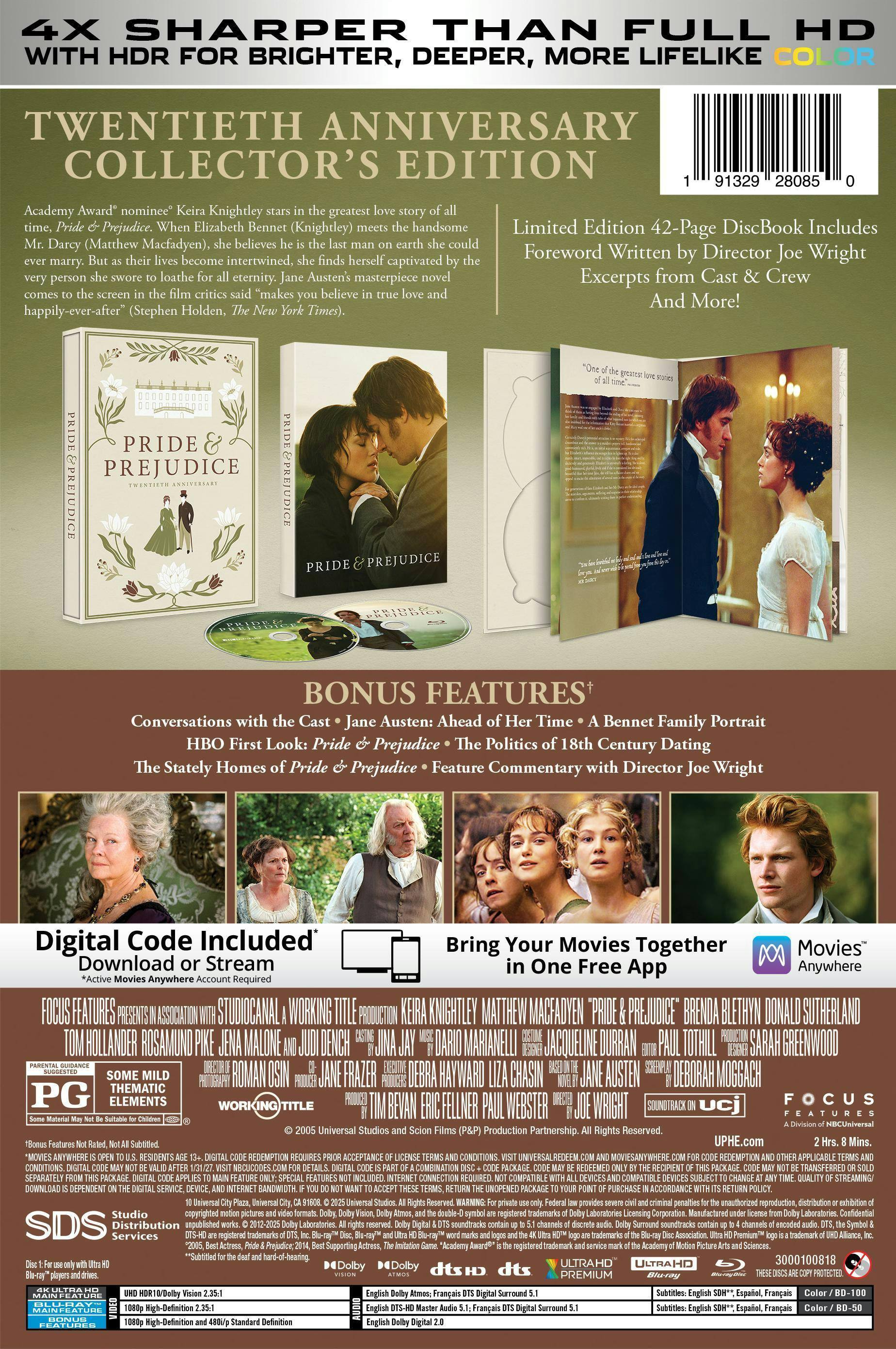 Back. Pride & Prejudice (20th Anniversary Edition)   - 4K Blu-Ray.