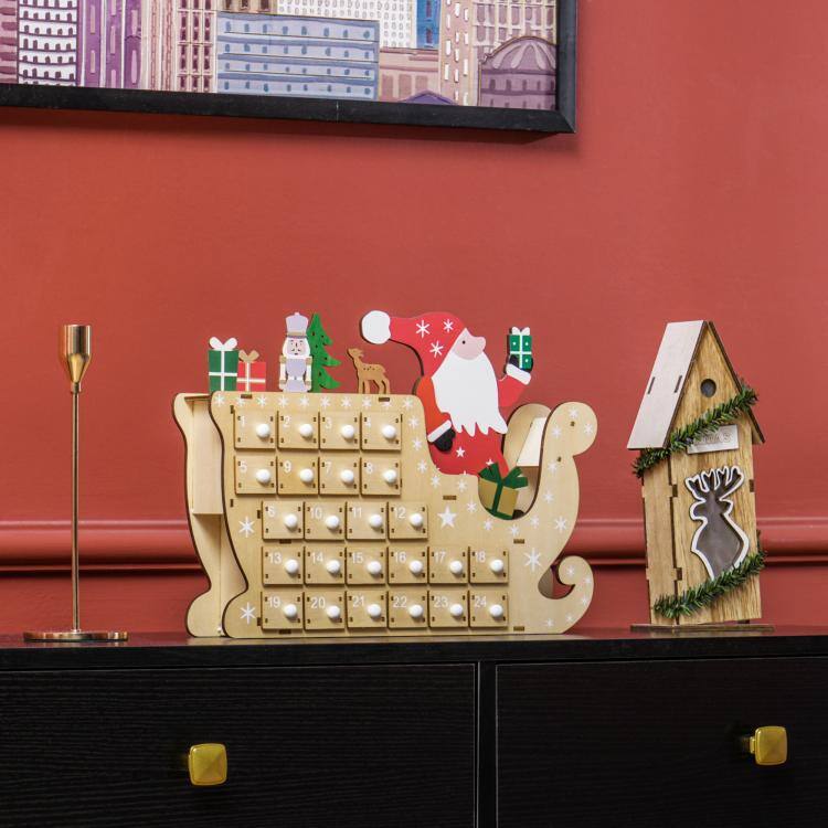 Alt View 2. PULUZ - Wooden Christmas Advent Calendar with 24 Countdown Drawers, Reusable Holiday Decor Xmas Gift for Kids Adults - Natural Wood.