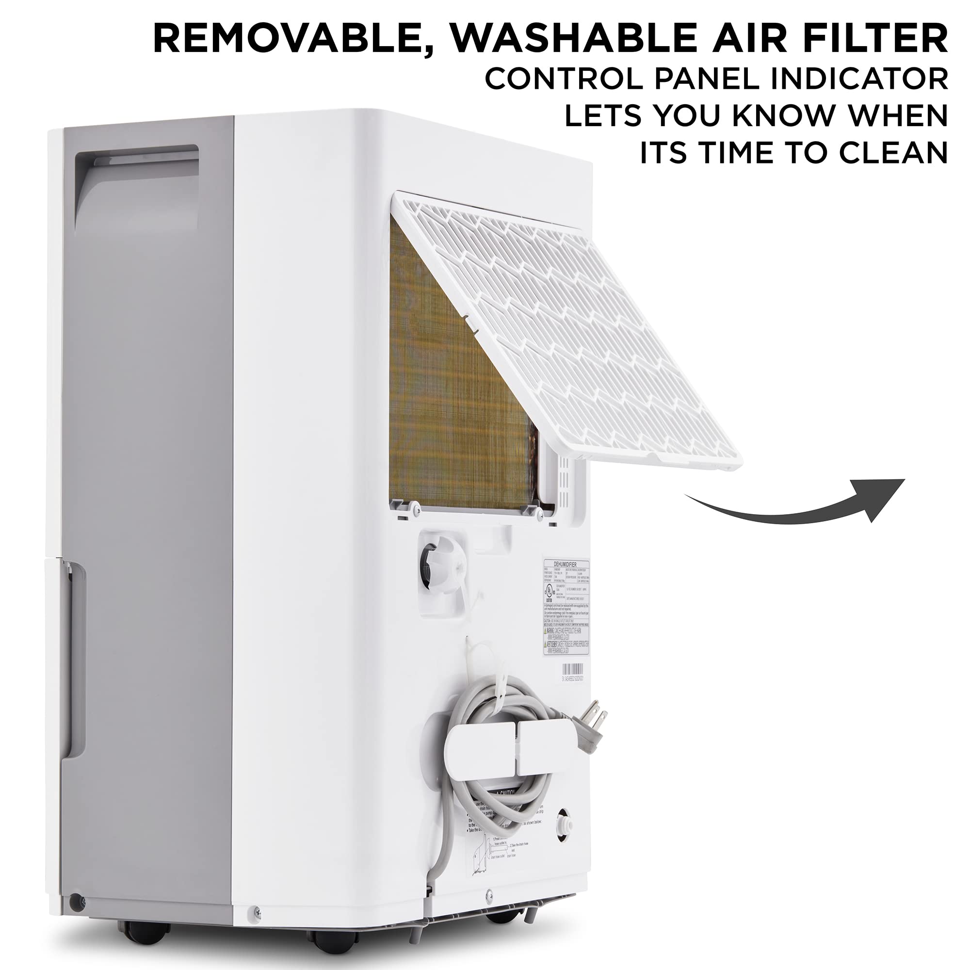 REMOVABLE, WASHABLE AIR FILTER CONTROL PANEL INDICATOR LETS YOU KNOW WHEN ITS TIME TO CLEAN