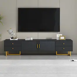PexFix - Modern Entertainment Center for 65"+ TVs, Media Console with Storage Cabinets & Adjustable Shelves for Living Room - Black
