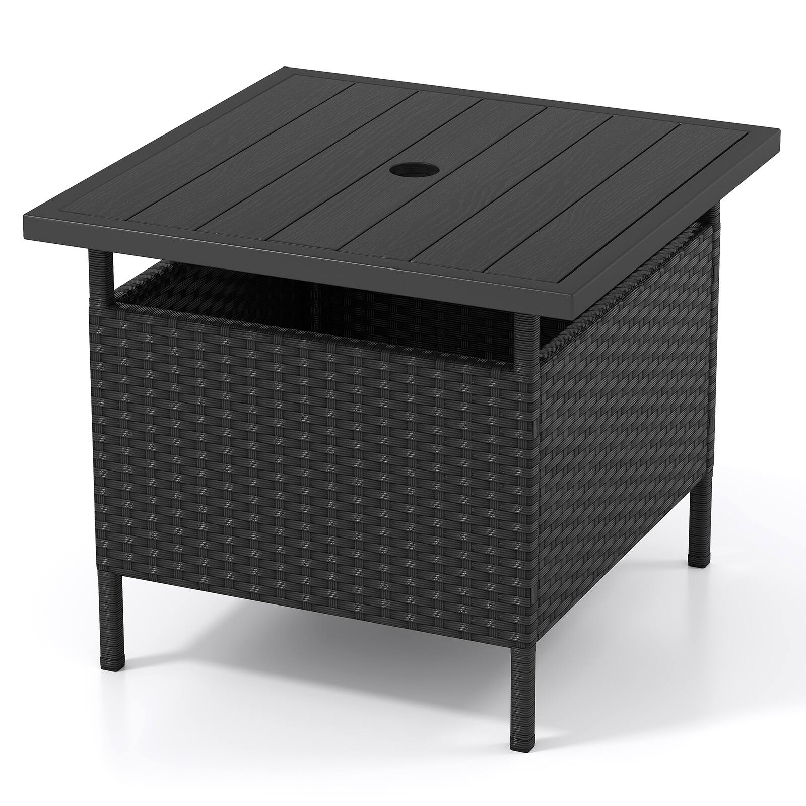 Alt View 9. Gymax - Gymax 22'' Patio Rattan Square Side End Table Garden Bistro Umbrella Stand Table W/Hole Black - Black.