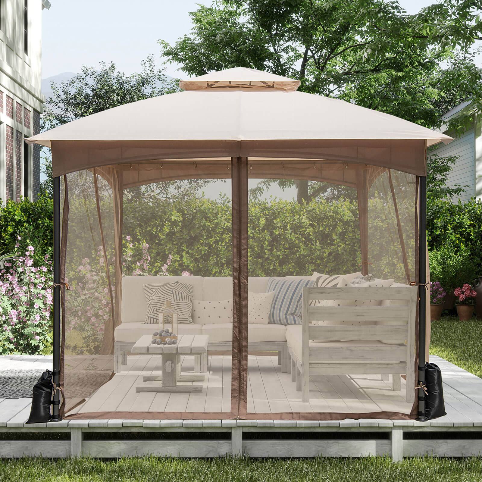 Alt View 4. Costway - Costway 10 X 10 FT Patio Gazebo with Netting Walls 4 Sandbags Zippered Doors Outdoor - Beige.