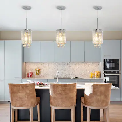 Front. APRILSOUL - 5 Inch Modern Crystal Pendant Light 3-Pack Adjustable Chrome Hanging Ceiling Fixture with Clear Beads No Bulbs.