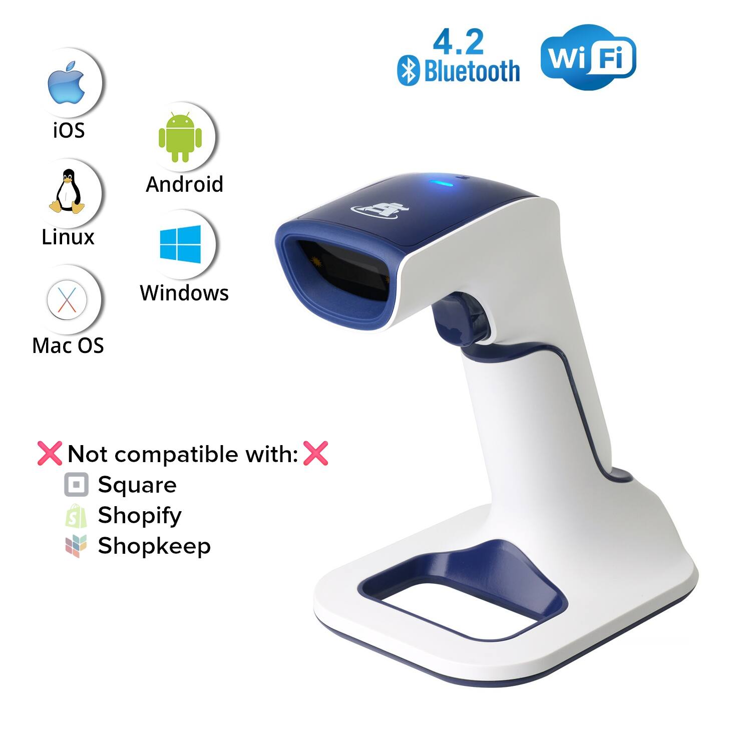 4.2 Bluetooth Wi-Fi

Compatible with:
- iOS
- Android
- Linux
- Windows

Not compatible with:
- Mac OS
- Square
- Shopify
- Shopkeep