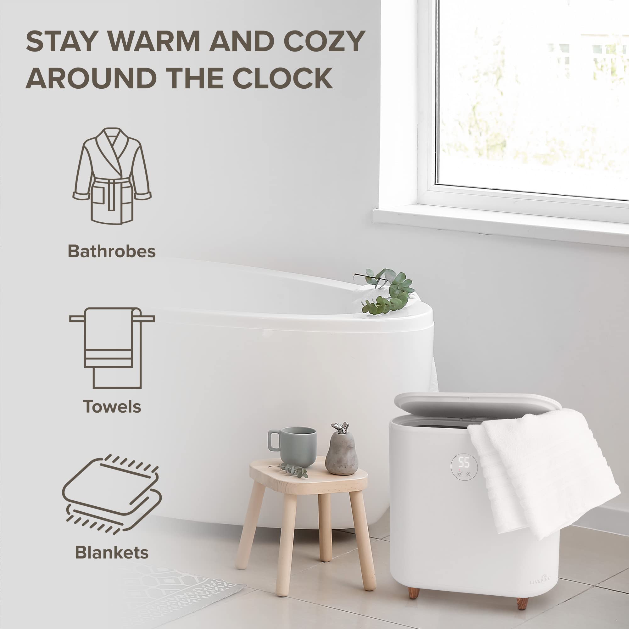 STAY WARM AND COZY AROUND THE CLOCK

Bathrobes  
Towels  
Blankets