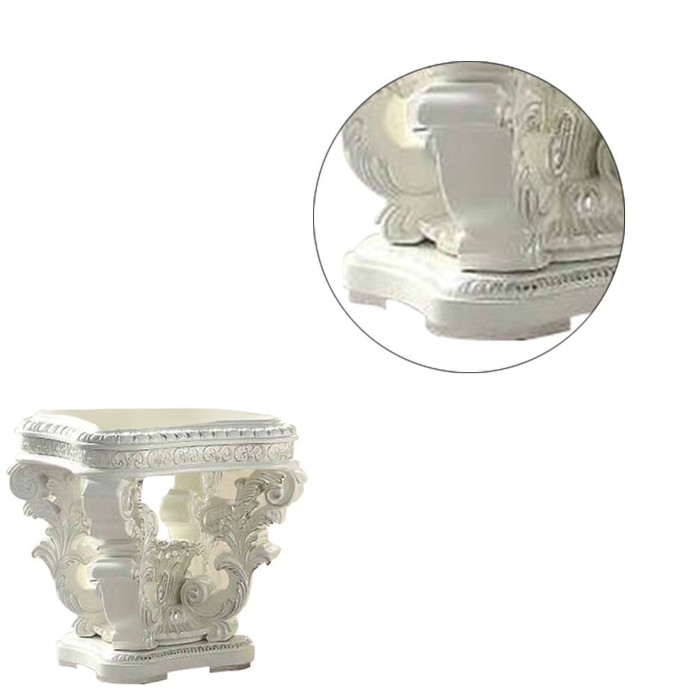 Alt View 3. Manhattan Lane - Kin 29 Inch Wood End Table, Raised Scrolled Pedestal, Ornate Motif - White.