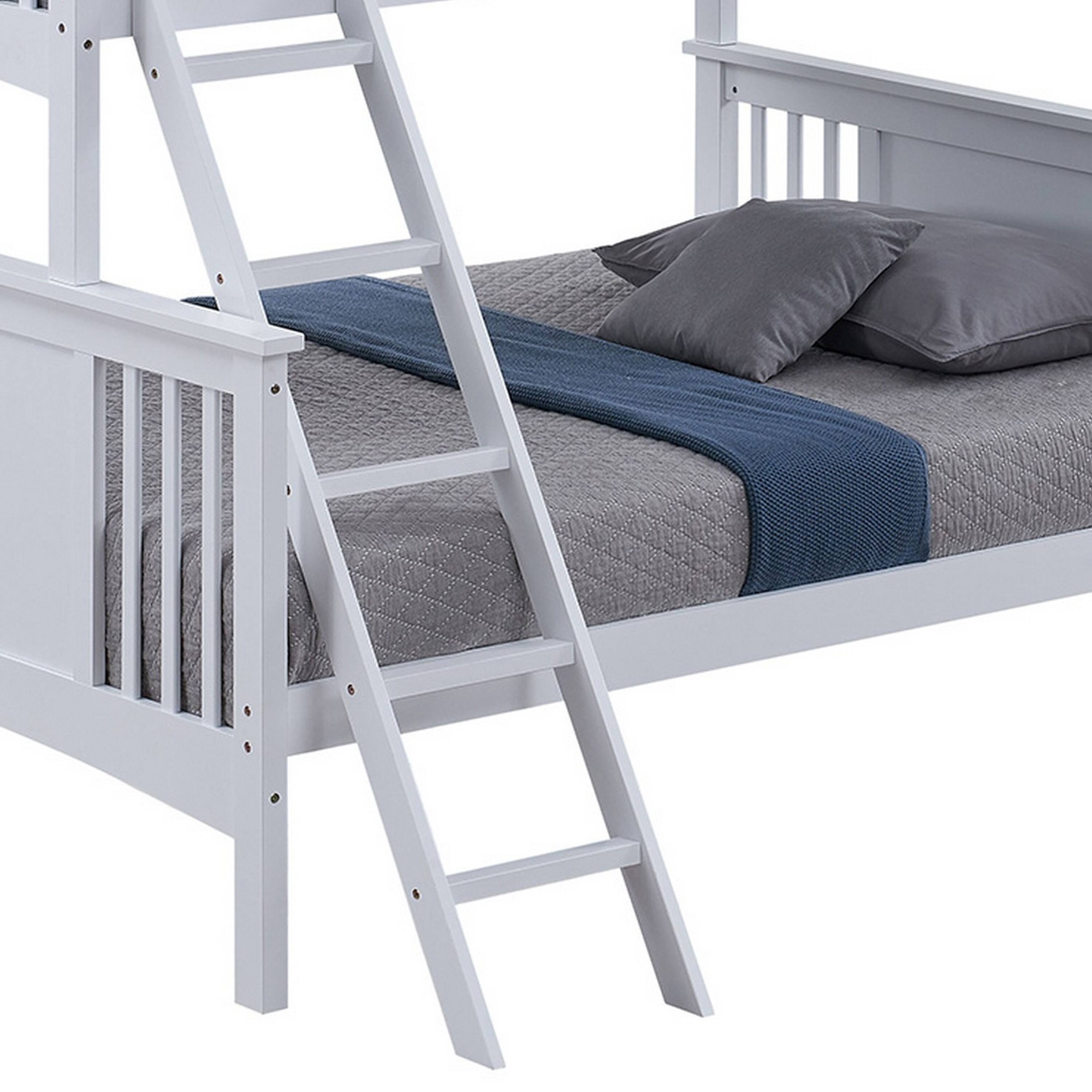 Alt View 3. Manhattan Lane - Ricky Twin Over Full Bunk Bed, Angled Ladder, Classic White Solid Hardwood - White.