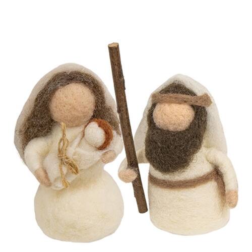 Front. BreeBe - 2/Set Nativity Felted Ornaments - Cream, Light Brown.