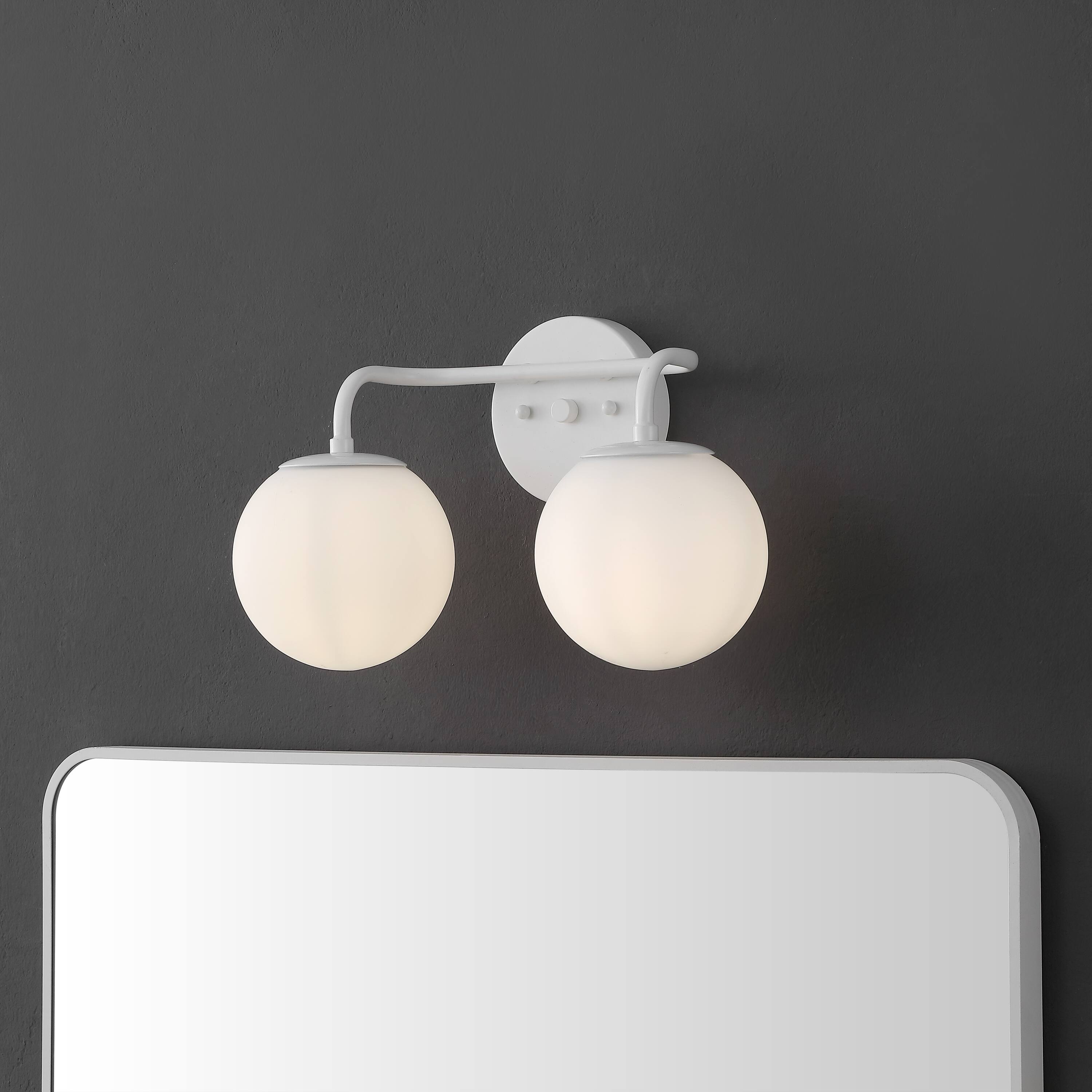 Alt View 1. Jonathan Y - Louis Parisian Globe 15" 2-Light Metal/Frosted Glass Modern Contemporary LED Vanity Light, White - White.