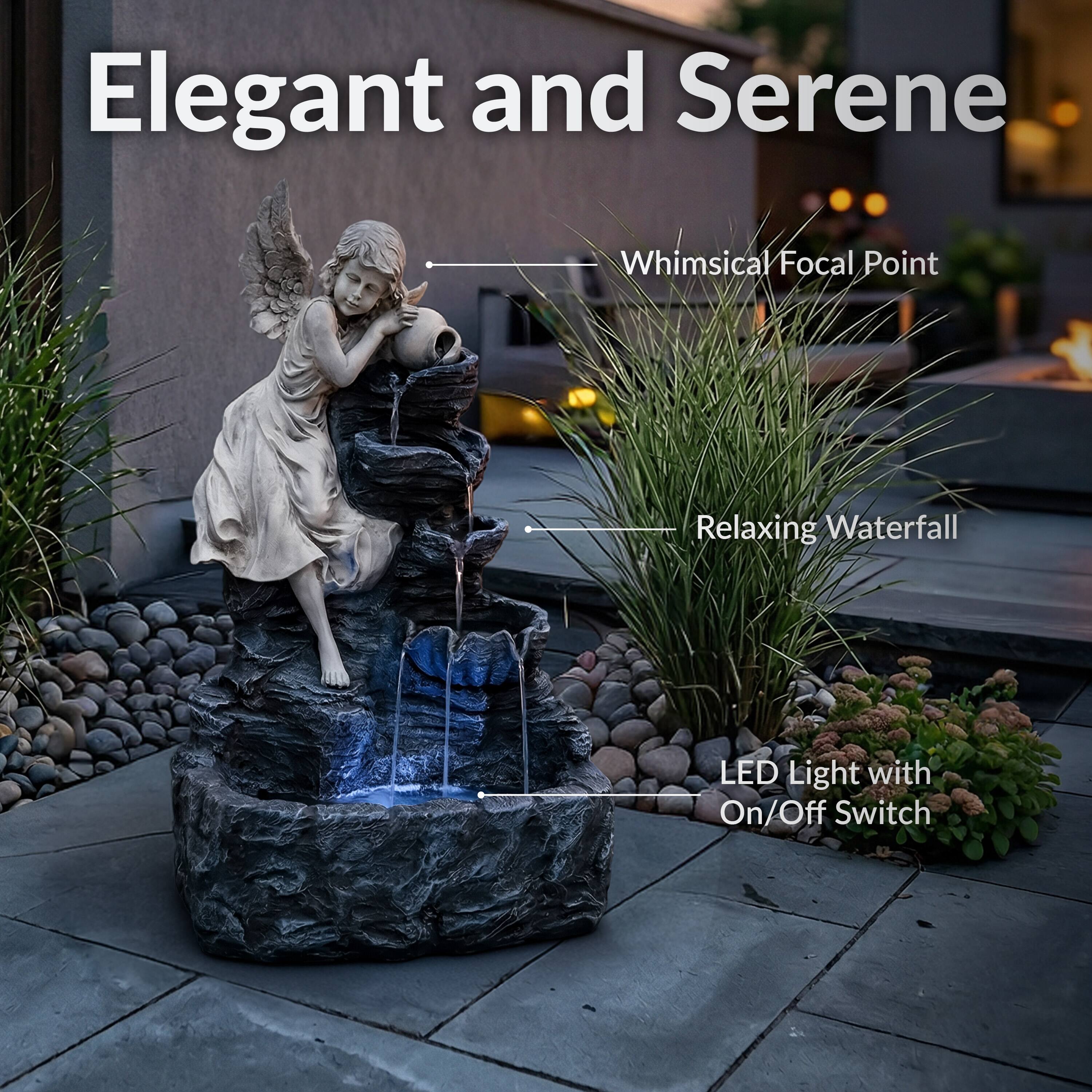 Elegant and Serene  
Whimsical Focal Point  
Relaxing Waterfall  
LED Light with On/Off Switch