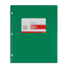Staples - 3-Hole Punched 2-Pocket Plastic Portfolio Folder (ST52806-CC) - Green