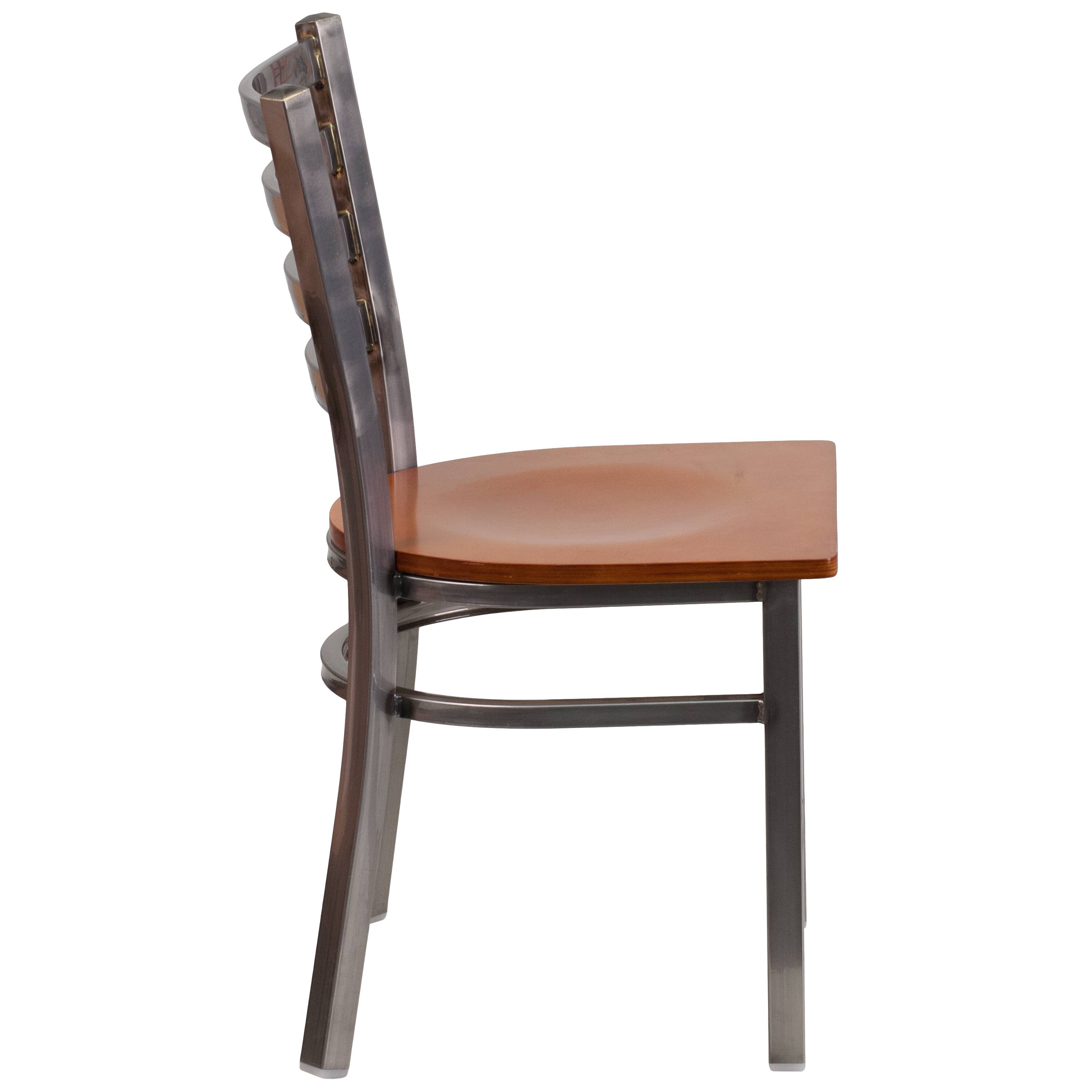 Alt View 5. Emma + Oliver - 2 Pack Clear Coated Ladder Back Metal Restaurant Chair - Cherry Wood Seat/Clear Coated Metal Frame.