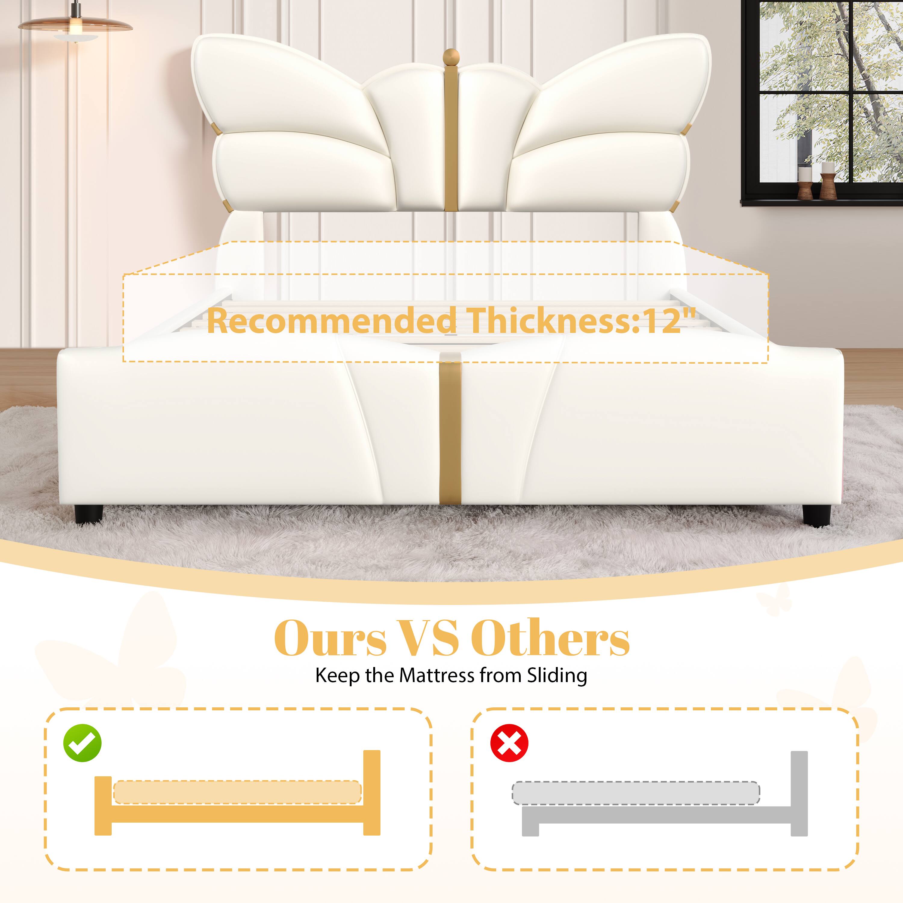 Recommended Thickness: 12"  
Ours VS Others  
Keep the Mattress from Sliding