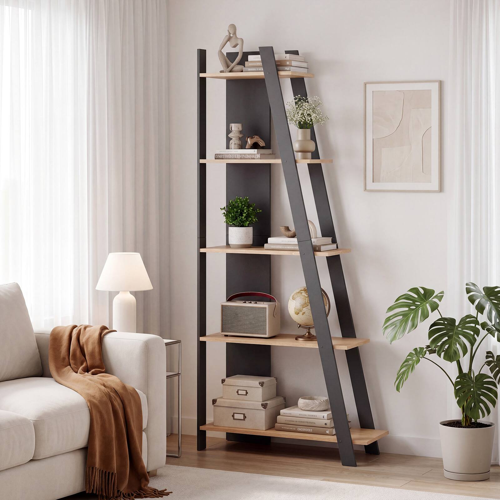 Alt View 1. Gymax - Gymax 5-Tier Modern Bookshelf Wooden Vertical Display Book Shelf for Small Space Gray & Natural - Gray.