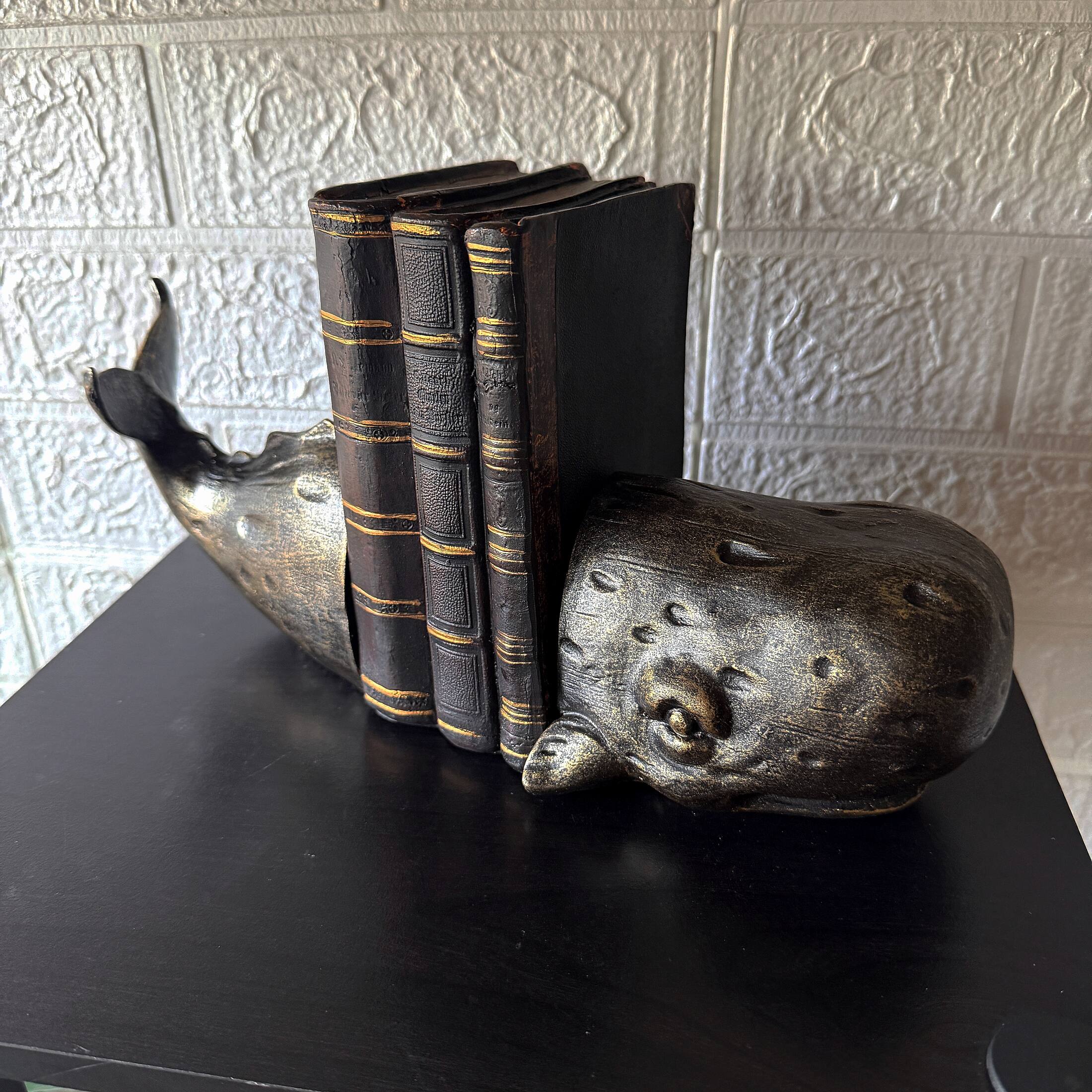 Alt View 4. Zeckos - Sperm Whale Decorative Bookend Set Weathered Bronze Resin 10 Inch Coastal Pair - Bronze.