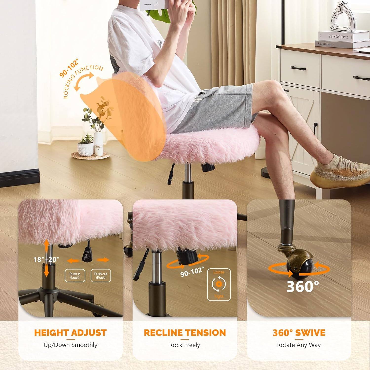 - CATEGORIES
- 102 FUNCTION
- ROCKING 90-102°
- 18"-20" Push in Lock) Push out Slock
- 90-102 Loose Tight
- HEIGHT ADJUST Up/Down Smoothly
- RECLINE TENSION Rock Freely
- 360° SWIVE Rotate Any Way