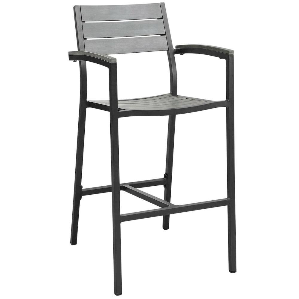 Left. Outdoor Escape - Outdoor Bar Stool Set with Bicast Leather Finish, Armrest & Backrest Comfort - Brown.