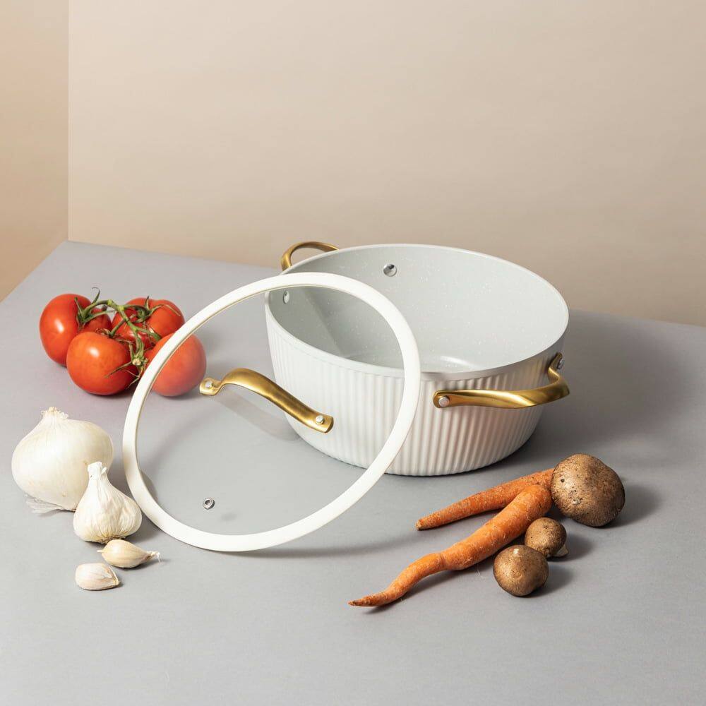Back. Mirfee - 5.5 QT Non-Stick Dutch Oven, Ribbed Design in White Gold - cream-coloured.