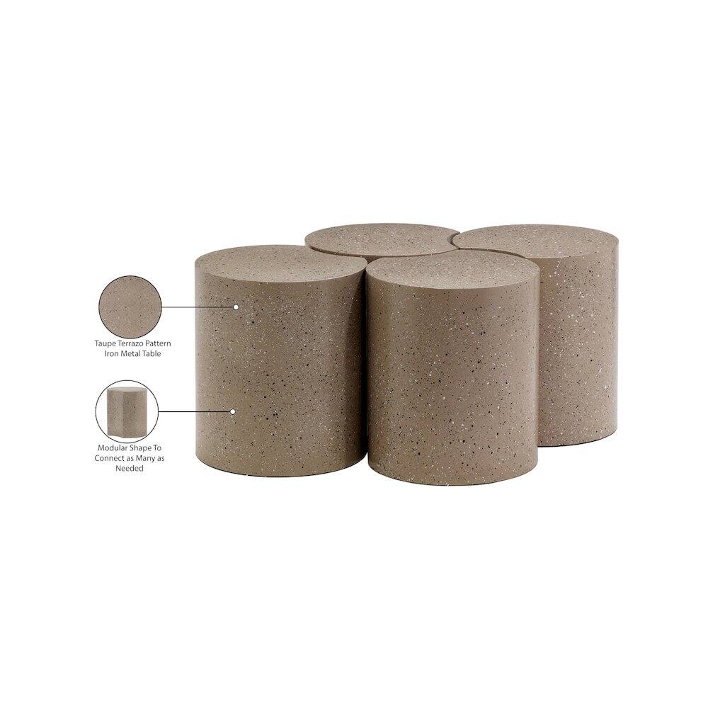 - Taupe Terrazzo Pattern
- Iron Metal Table
- Modular Shape To Connect as Many as Needed