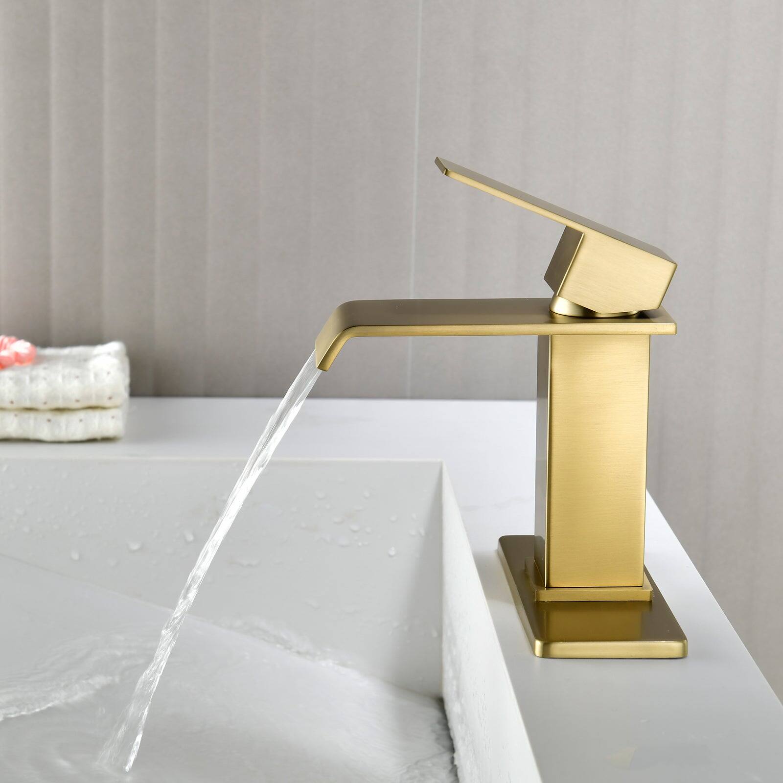 Alt View 3. Boyel Living - Brushed Gold Faucet SUS304 Waterfall Spout cUPC Cartridge 60cm Supply Line Pop Up Drain - Brushed Gold.