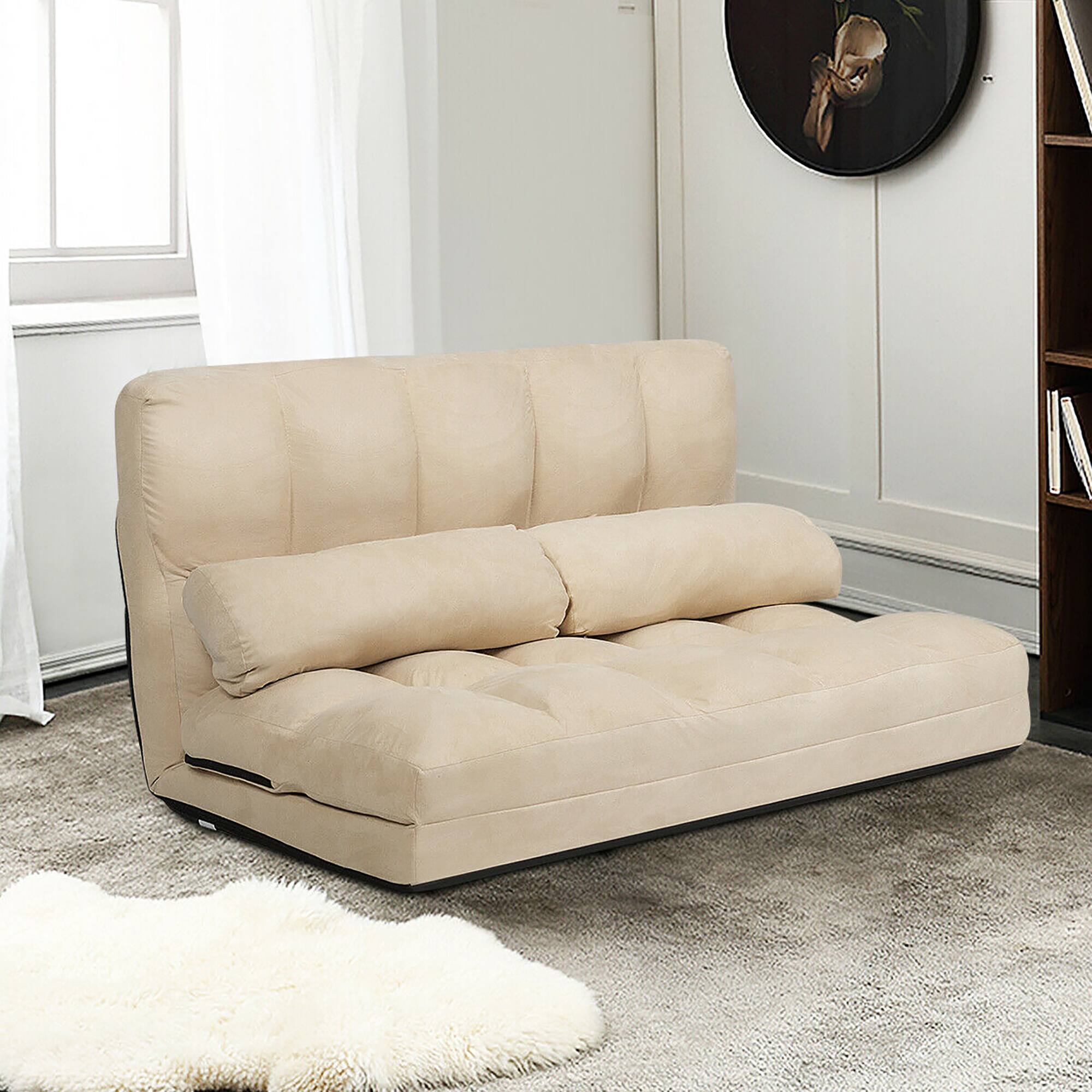 Alt View 1. Costway - Costway Foldable Floor Sofa Bed 6-Position Adjustable Lounge Couch with 2 Pillows - Beige.
