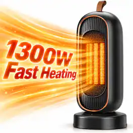 AMUMU - 12.5" 1300W Portable Space Heater Oscillating PTC Ceramic Heater with 2 Heat Settings Tip-Over Protection - Black