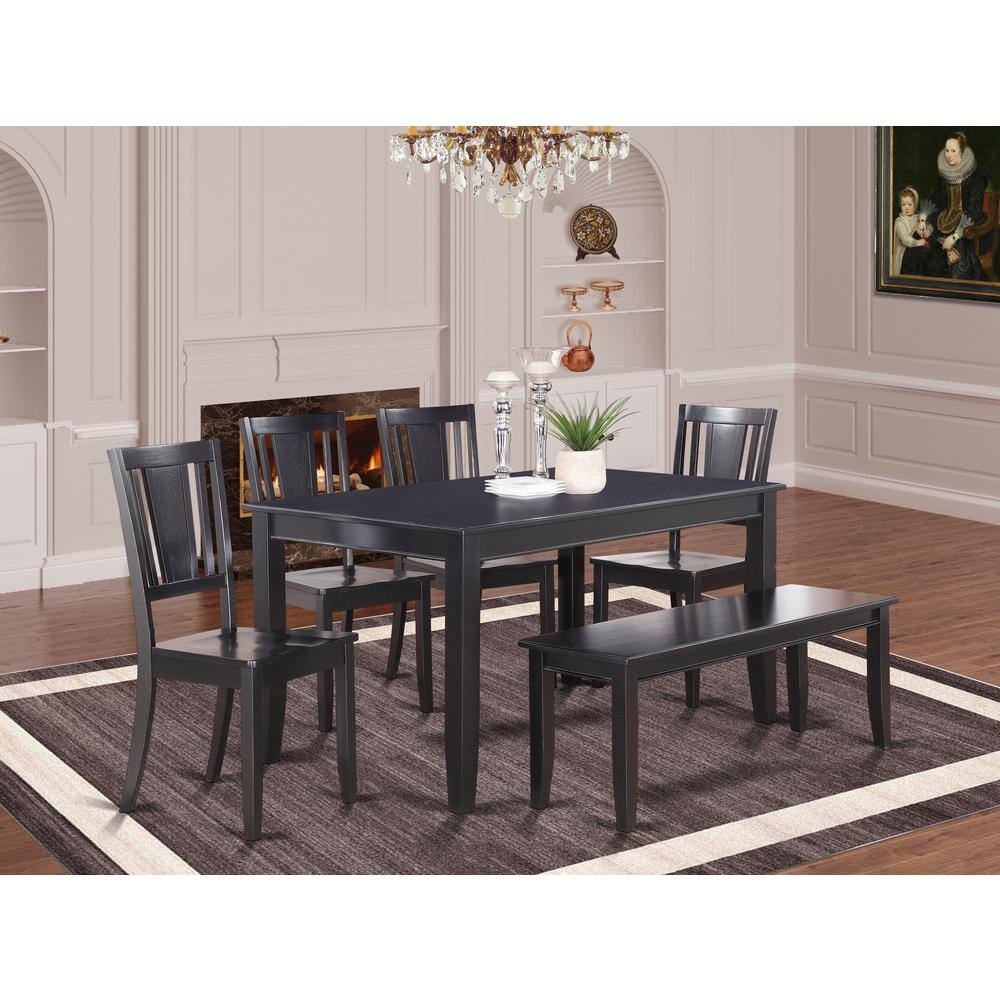 Alt View 2. East West Furniture - 6 Pc Dining Table with bench-Dining Table and 4 Dining Chairs and Bench - Black.