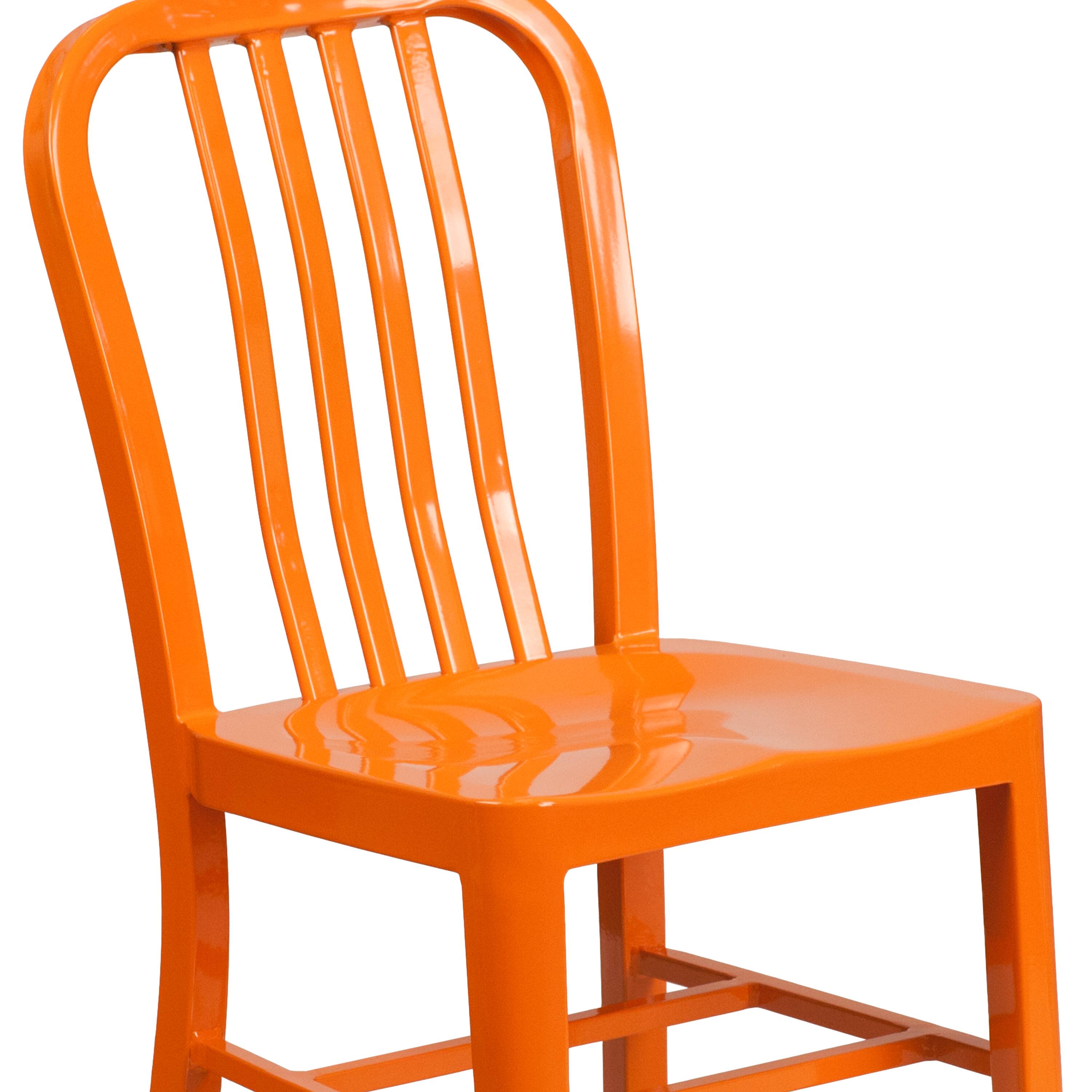 Alt View 9. Emma + Oliver - Commercial Grade Colorful Metal Indoor-Outdoor Chair - Orange.