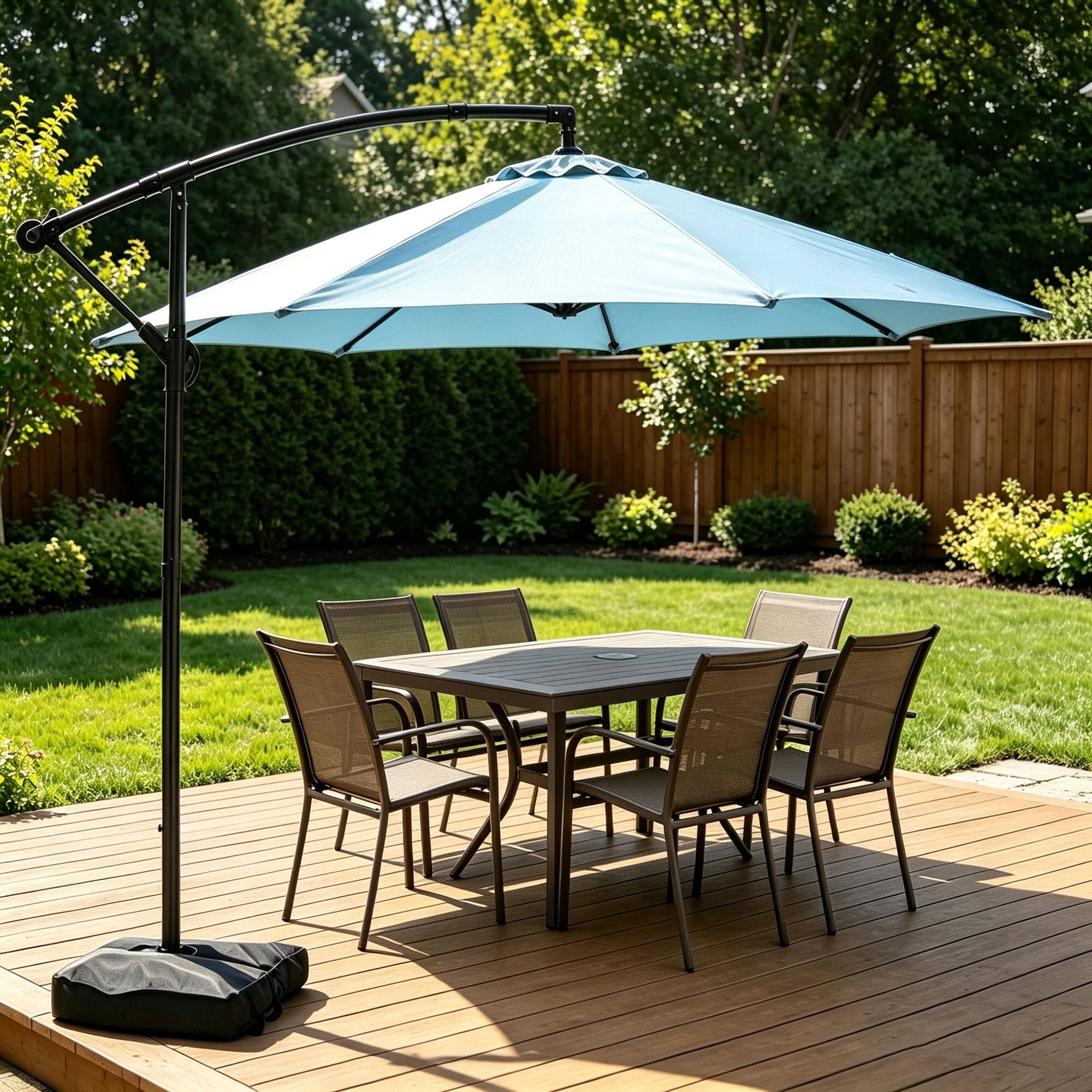 Angle. Ainfox - Ainfox 10FT Outdoor Patio Cantilever Umbrella Hanging Offset with Cross Base & Sand Bags for Market,Backyard - Blue.