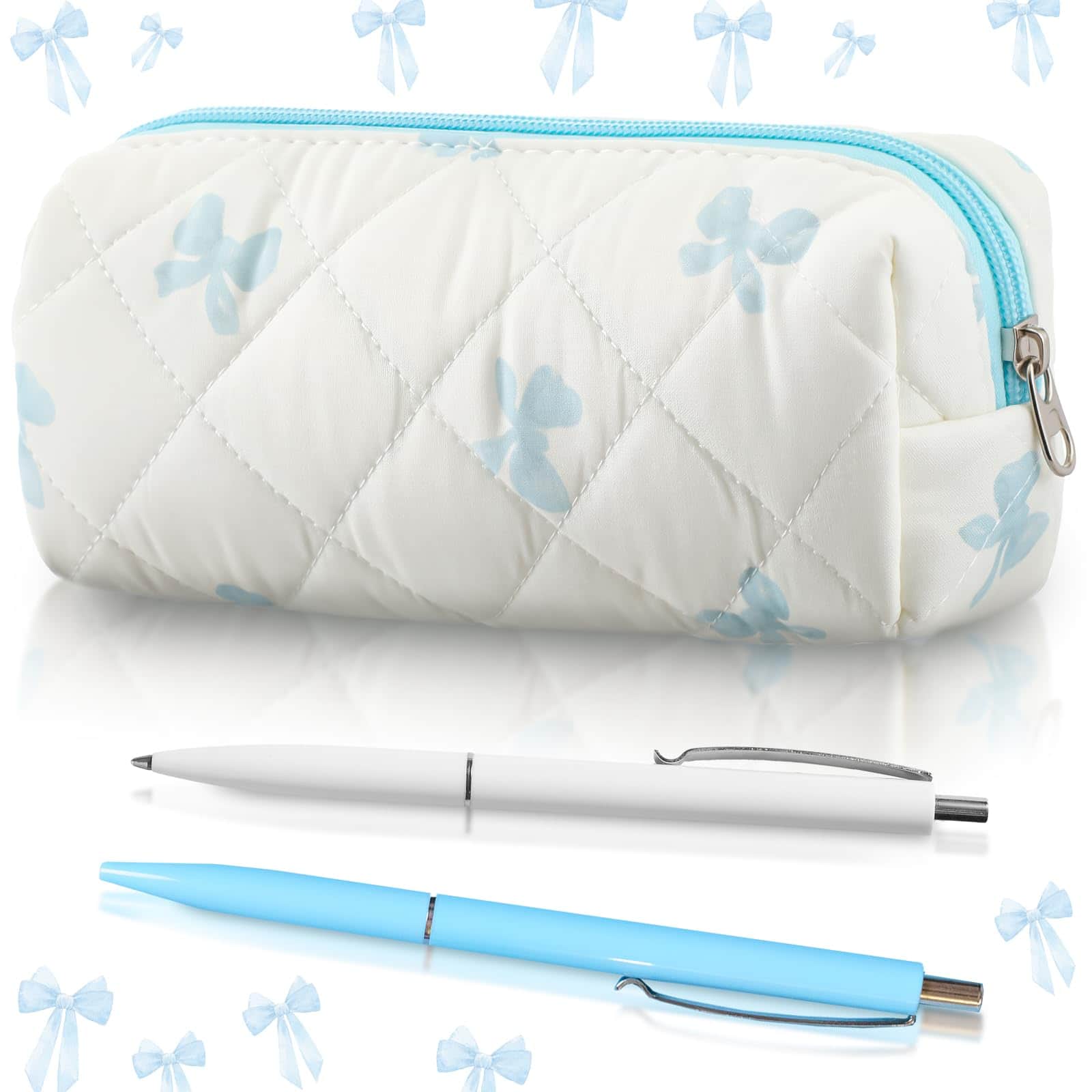 Dapper Styles - Coquette Bow Pencil Case Cute Pouch Soft Cotton Storage Bag Aesthetic Pattern Gift Makeup For Women Adults - Pink Floral Bow