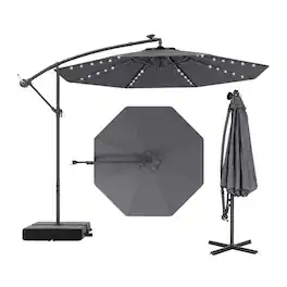 Kadyn - Outdoor Garden Umbrella,Market Umbrella,10 Ft Patio Umbrella Offset Cantilever Umbrella with 40 Solar Powered Lights