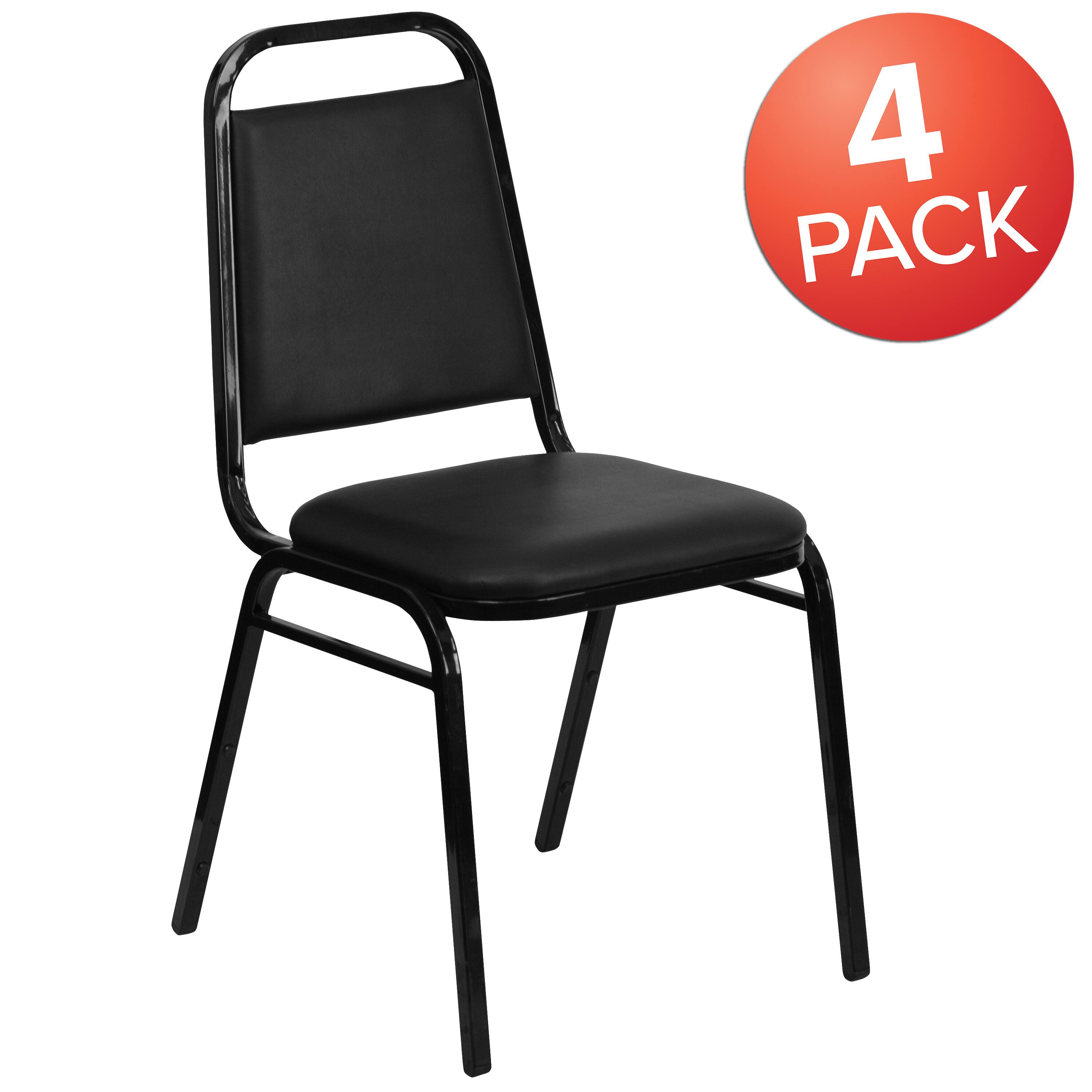 Alt View 1. Emma + Oliver - 4 Pack Trapezoidal Back Stacking Banquet Chair - Black Vinyl/Black Frame.