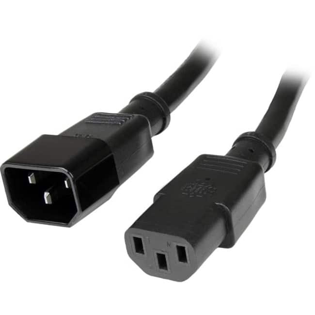 StarTech.com - 1ft (0.3m) Power Extension Cord, C14 to C13, 10A 125V, 18AWG, Computer Power Cord Extension, Power Supply E - Black