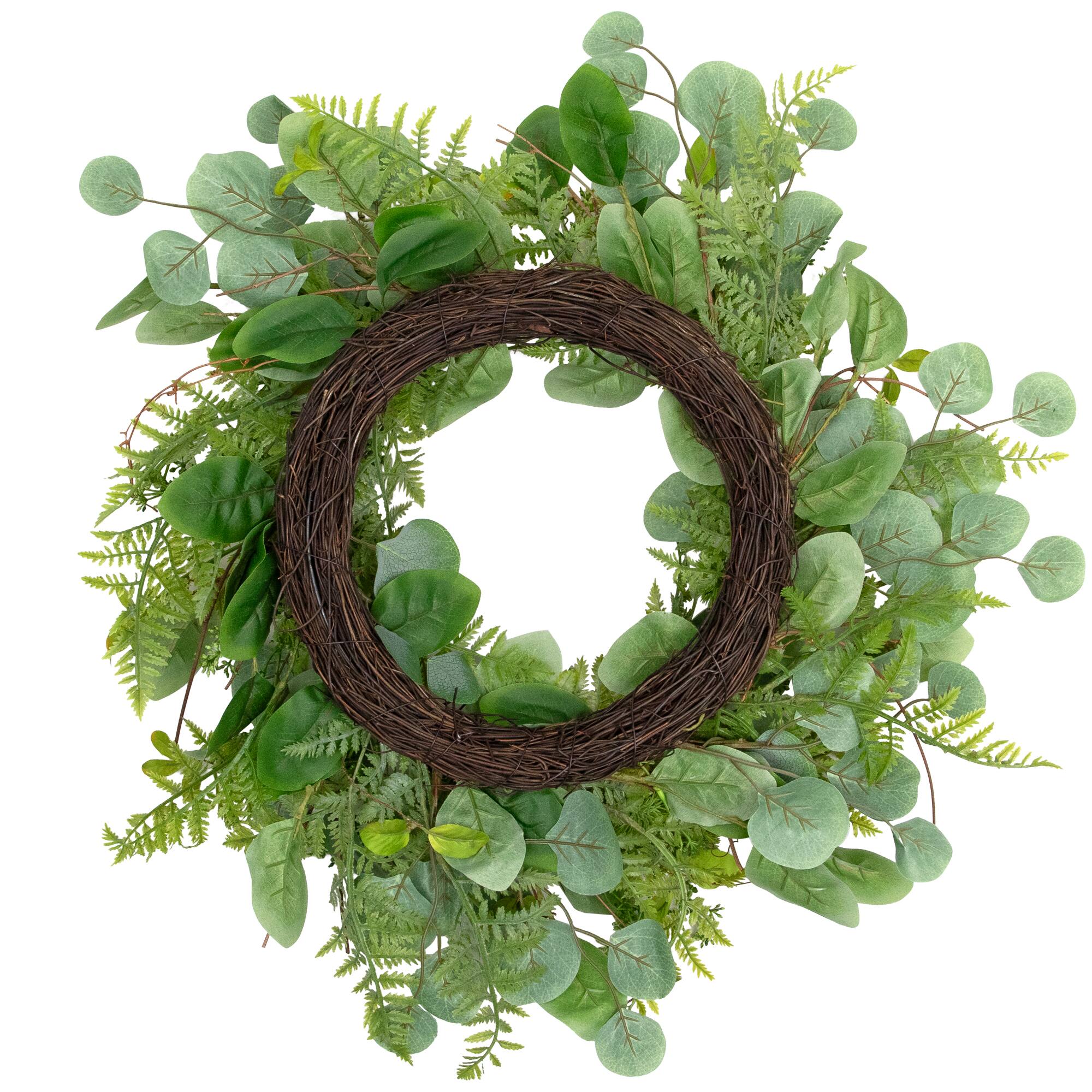 Alt View 7. Northlight - Seeded Eucalyptus with Sweet Gum Flowers Artificial Spring Wreath - 24" - Green.