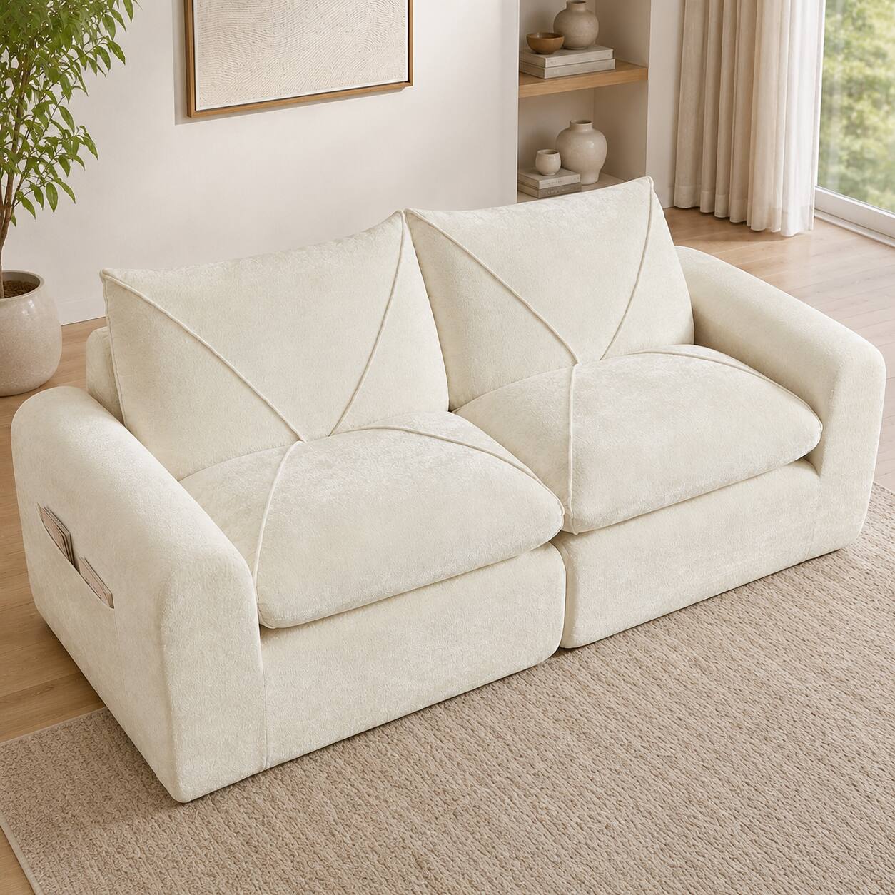 Left. Anysun - Modern Minimalist Chenille Combination Sofa – Spacious and Comfortable Living Room Loveseat for Families and Apartments - Beige.