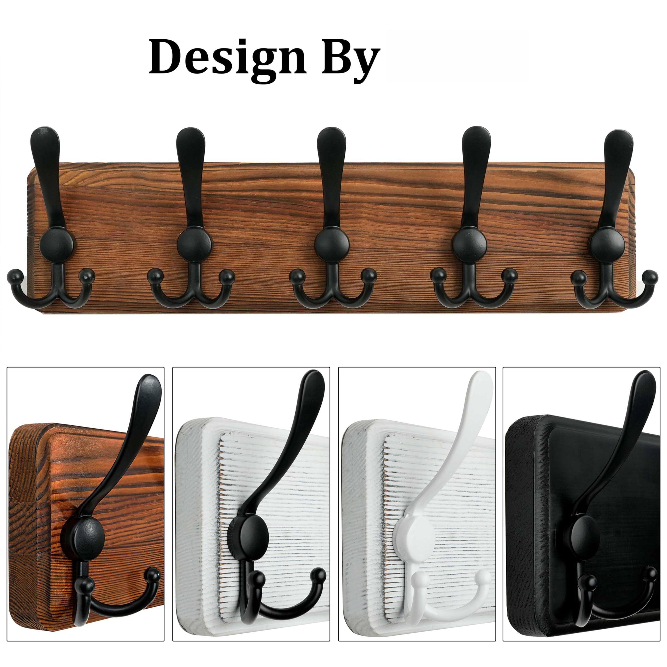 Back. HM 1810 - Rustic Coat Rack Wall Mount Solid Wood Hooks Mounted Hanger 16 Hole To Hook Rail 5 Triple For Hanging Coats... - White/White 10 Hooks.