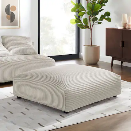 Front. Modway - Solace Modular Corduroy Upholstered Ottoman by Modway - Almond.