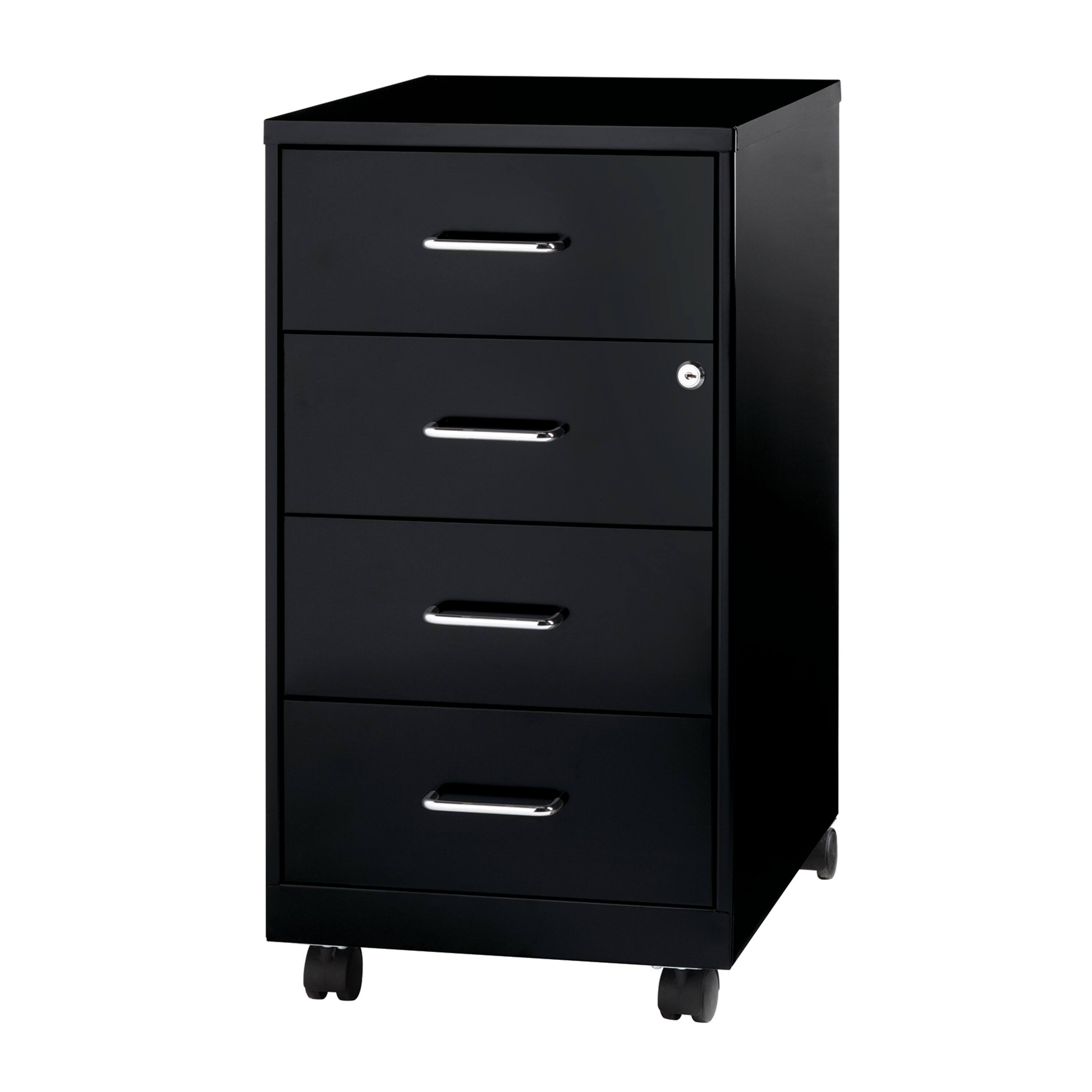 Left. Space Solutions - Space Solutions 18" Deep 4 Drawer Metal Mobile Organizer, 4 Box Drawers, Locking, Black - Black.