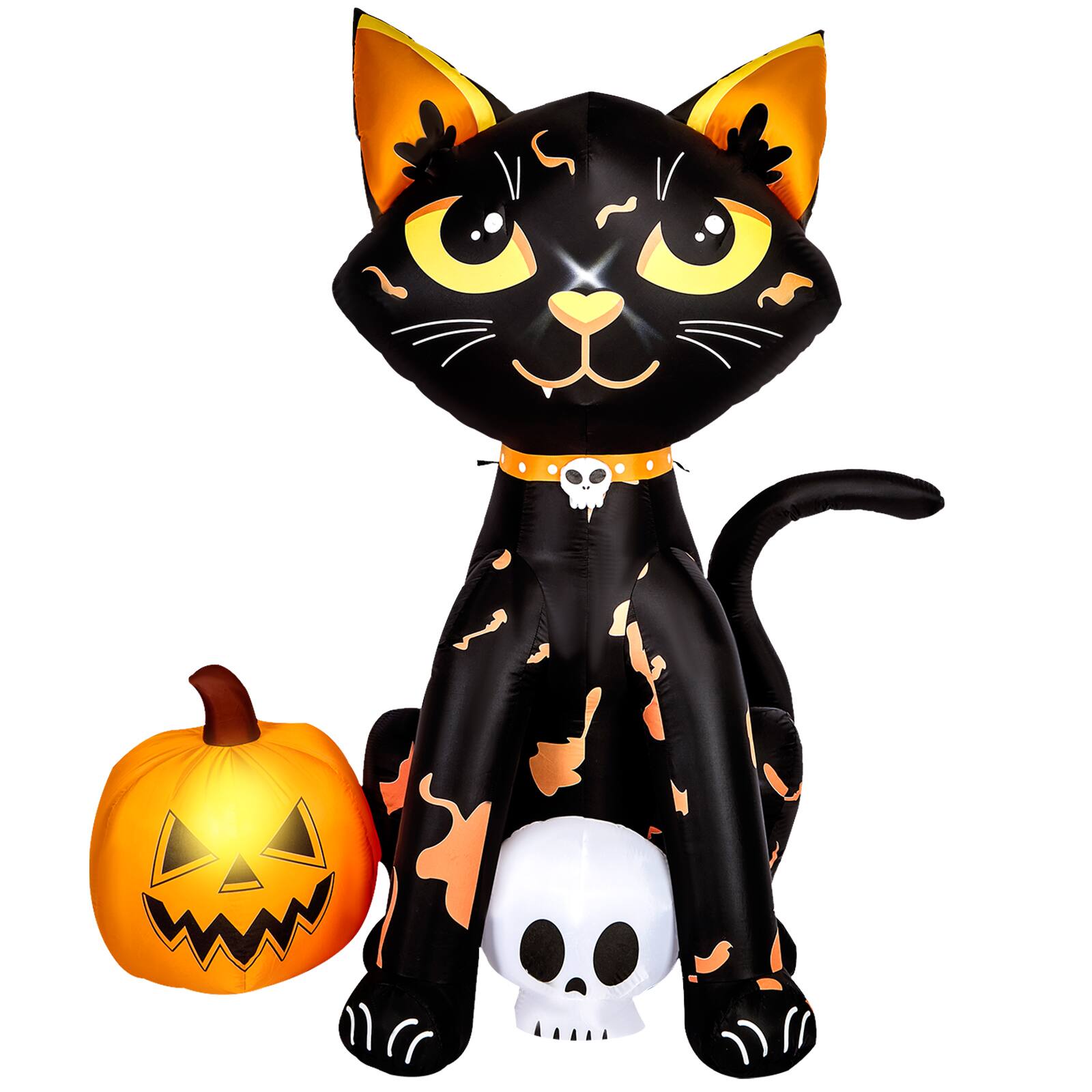 Front. CAMULAND - 5FT Halloween Inflatables Cat & Pumpkin Yard Decorations Built-in LED Lights - Black.