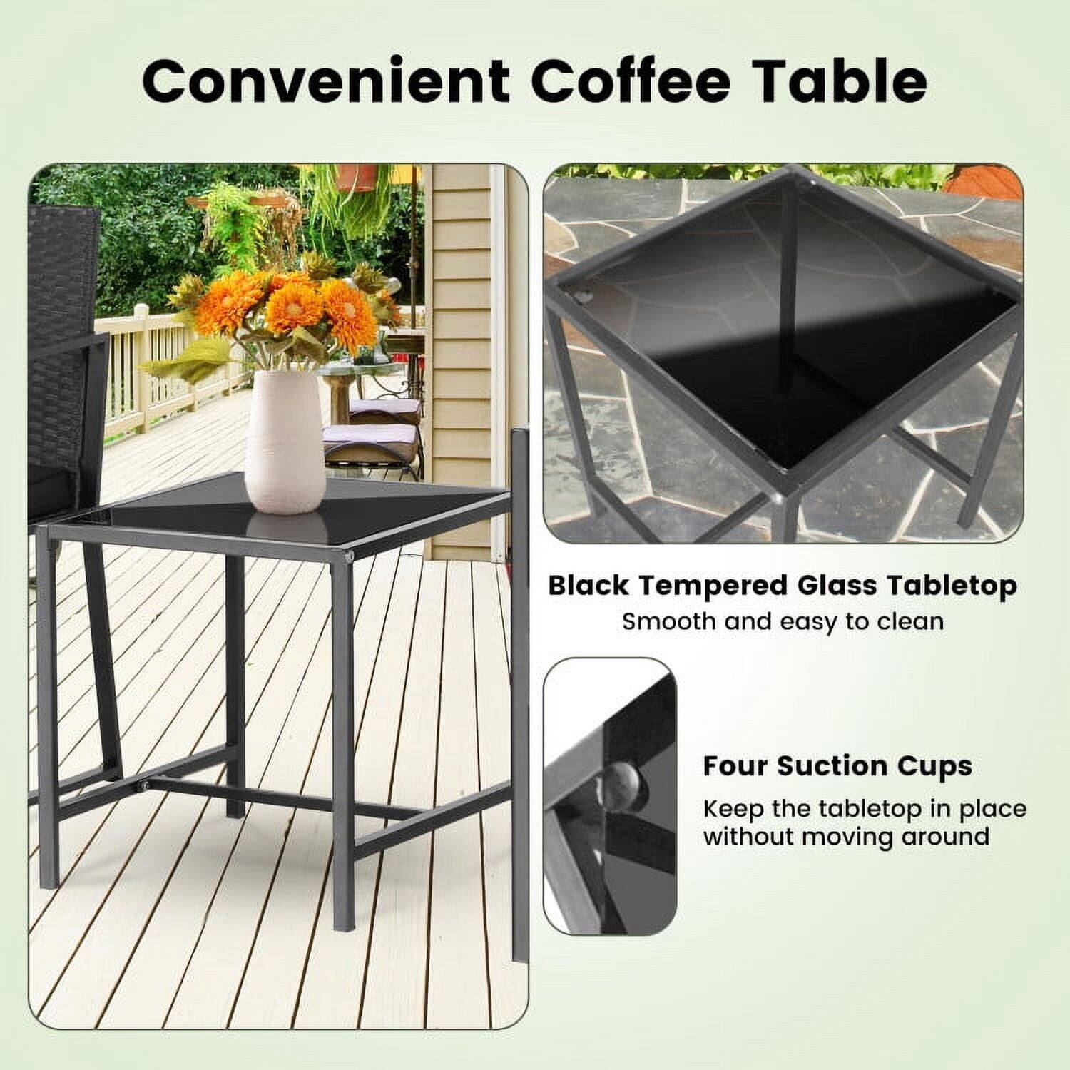 Convenient Coffee Table

Black Tempered Glass Tabletop  
Smooth and easy to clean

Four Suction Cups  
Keep the tabletop in place without moving around