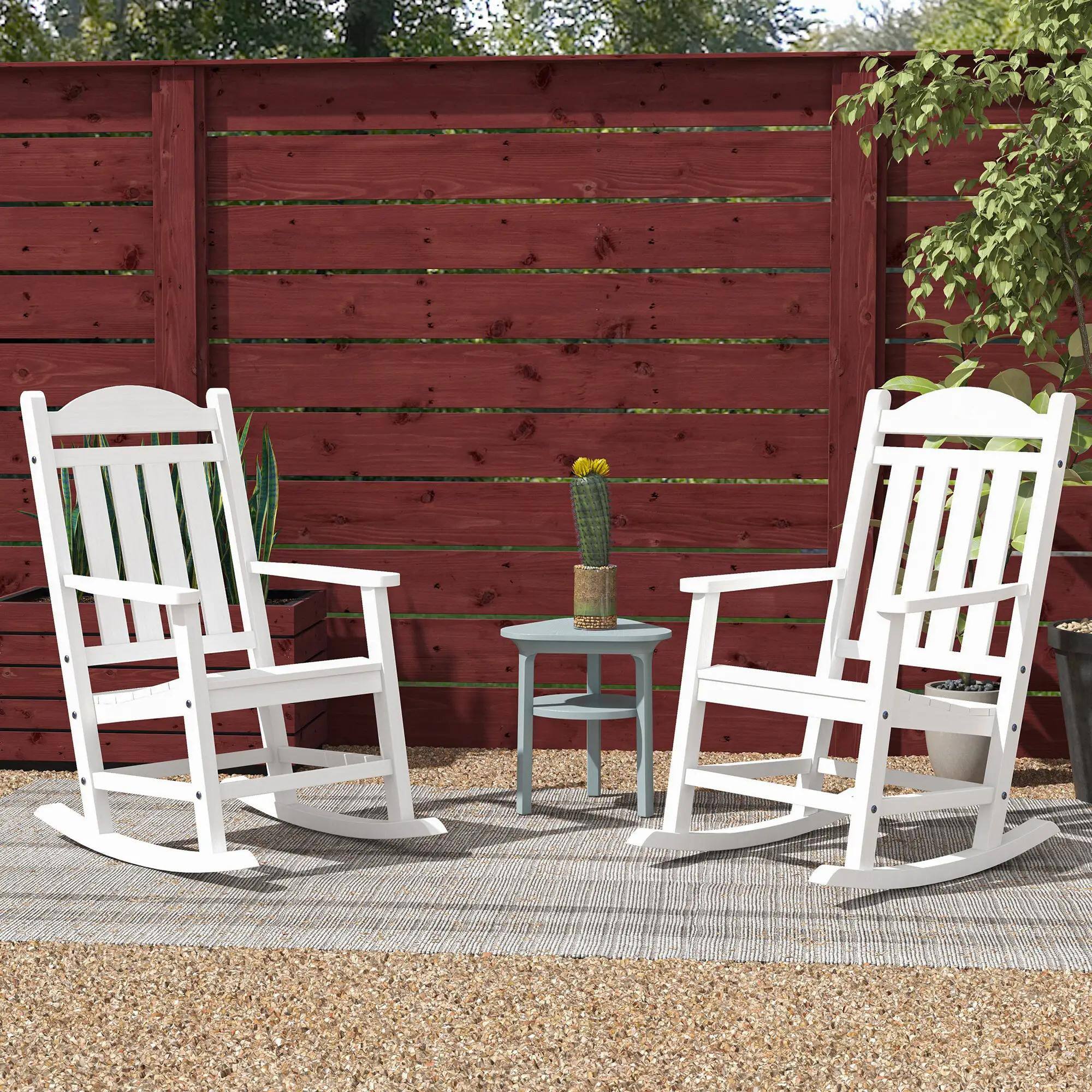Left. Resenkos - Resenkos 2PCs Rocking Chairs with Armrests, Durable Fade-Resistant Waterproof HDPE, outdoor Outdoor Seating, White - White.