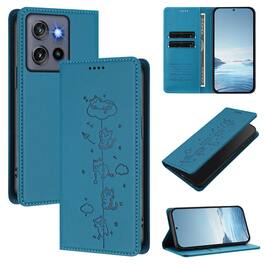 Dteck - for Motorola G Stylus 5G (2025) Slim Folio Case,Cute Cat Embossed PU Leather RFID Blocking Wallet Flip Card Holder Cover - Blue