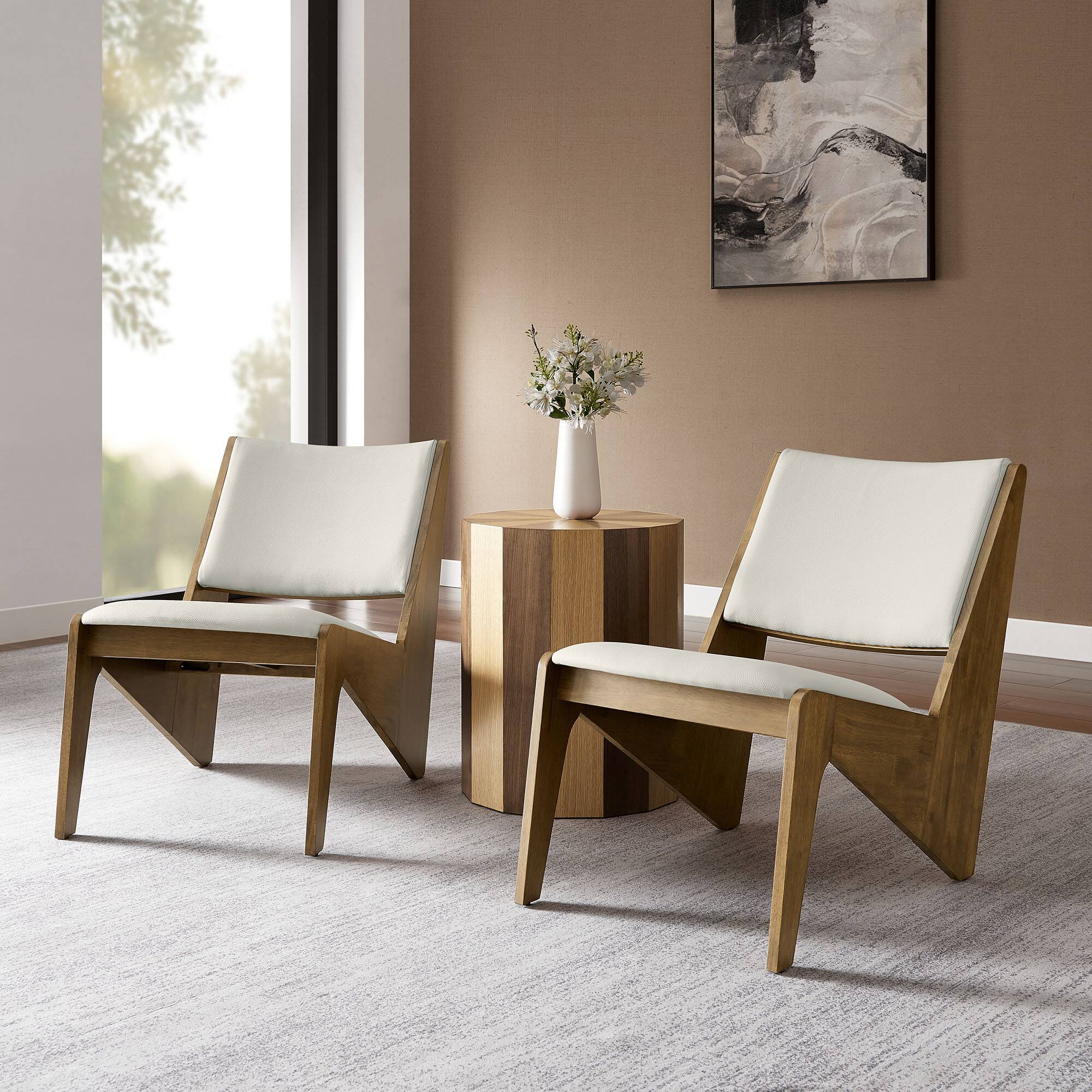 Rylina Vegan Leather Accent Chairs Set of 2 by Modway - Weathered Oak Stone price history on PriceWatchPro