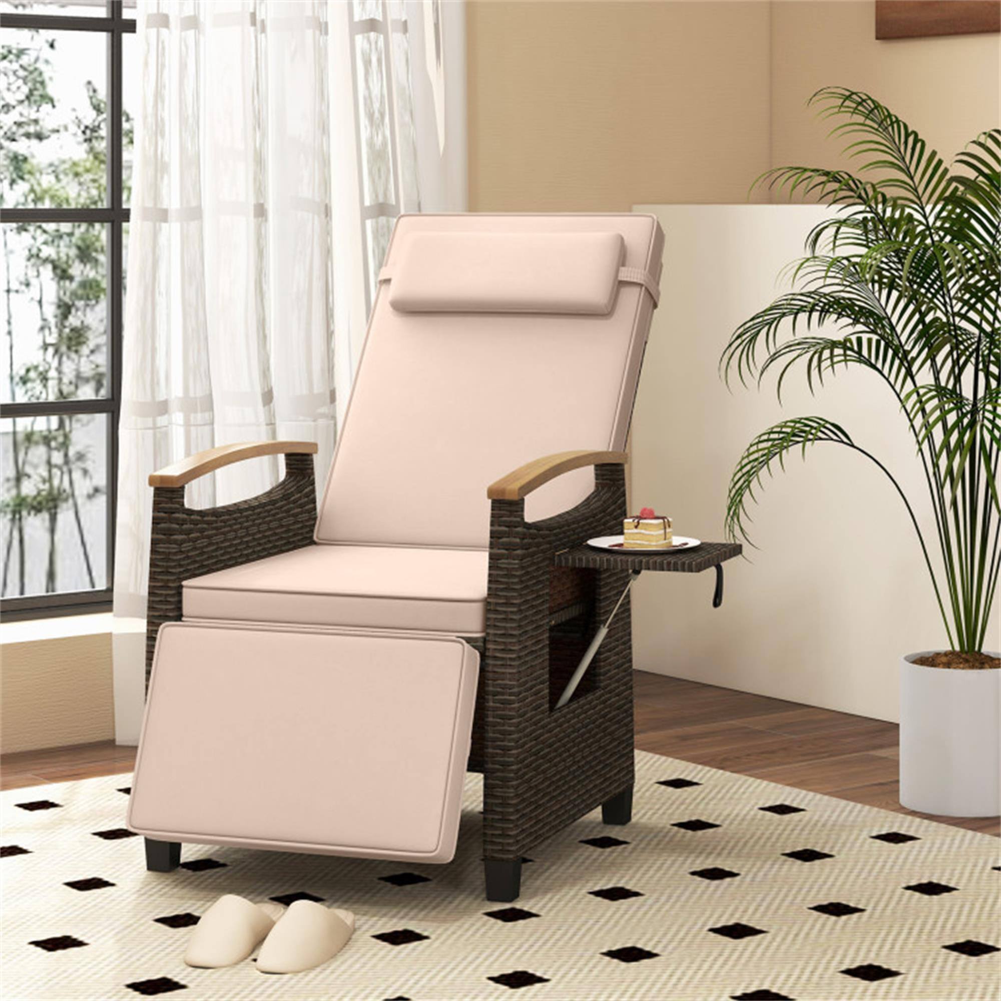 Alt View 4. Boyel Living - Brown Patio Wicker Recliner Chair with Adjustable Backrest and Footrest 56.0in L x 41.5in W x 24.0in H - Brown.