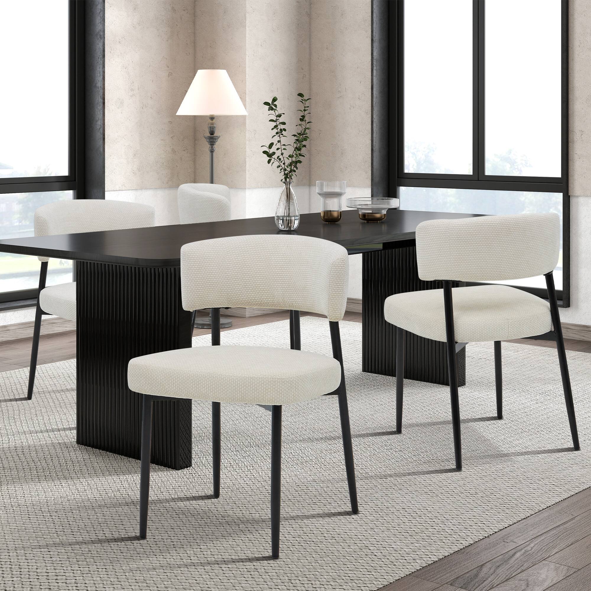 Back. Bestier - Modern Dining Chairs Set of 4, Upholstered Dining Chairs with Curved Backrest,Sturdy Metal Frame - Beige.