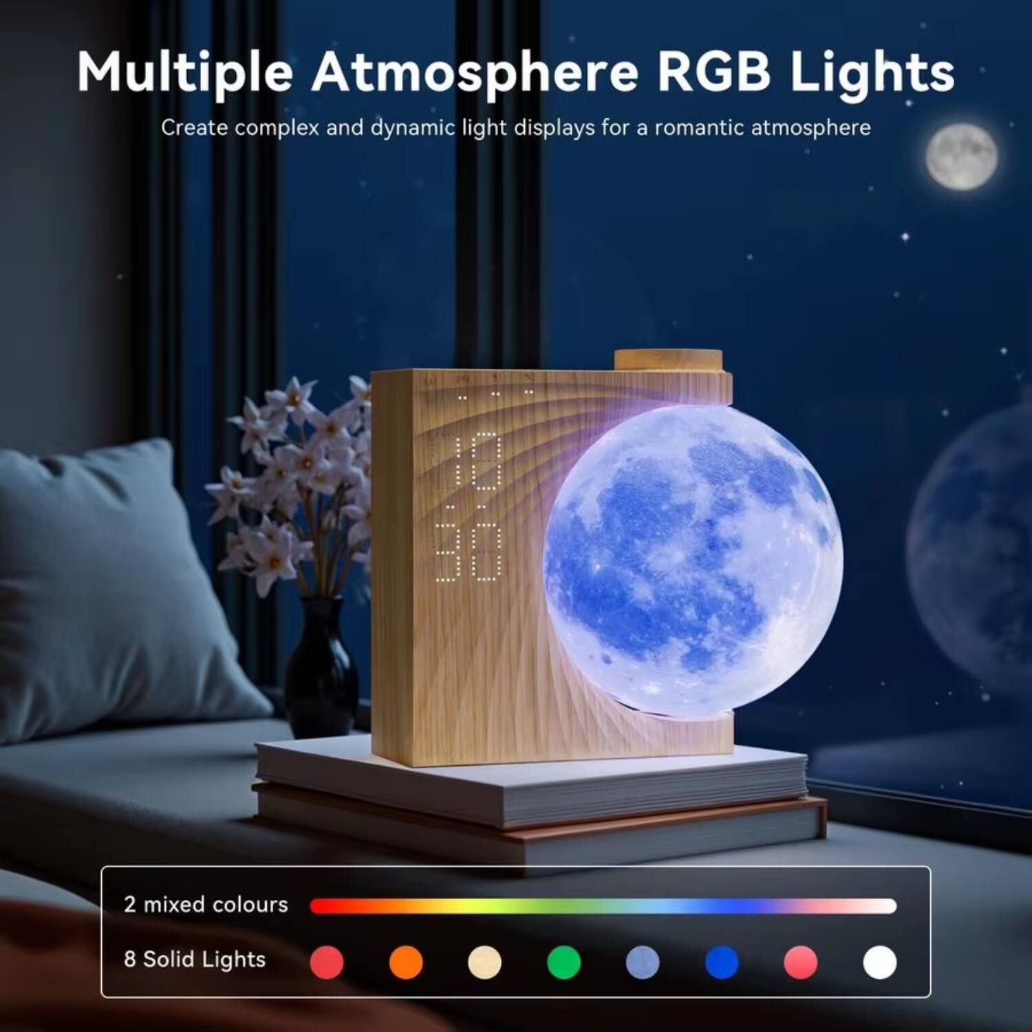 Multiple Atmosphere RGB Lights  
Create complex and dynamic light displays for a romantic atmosphere  

2 mixed colours  
8 Solid Lights